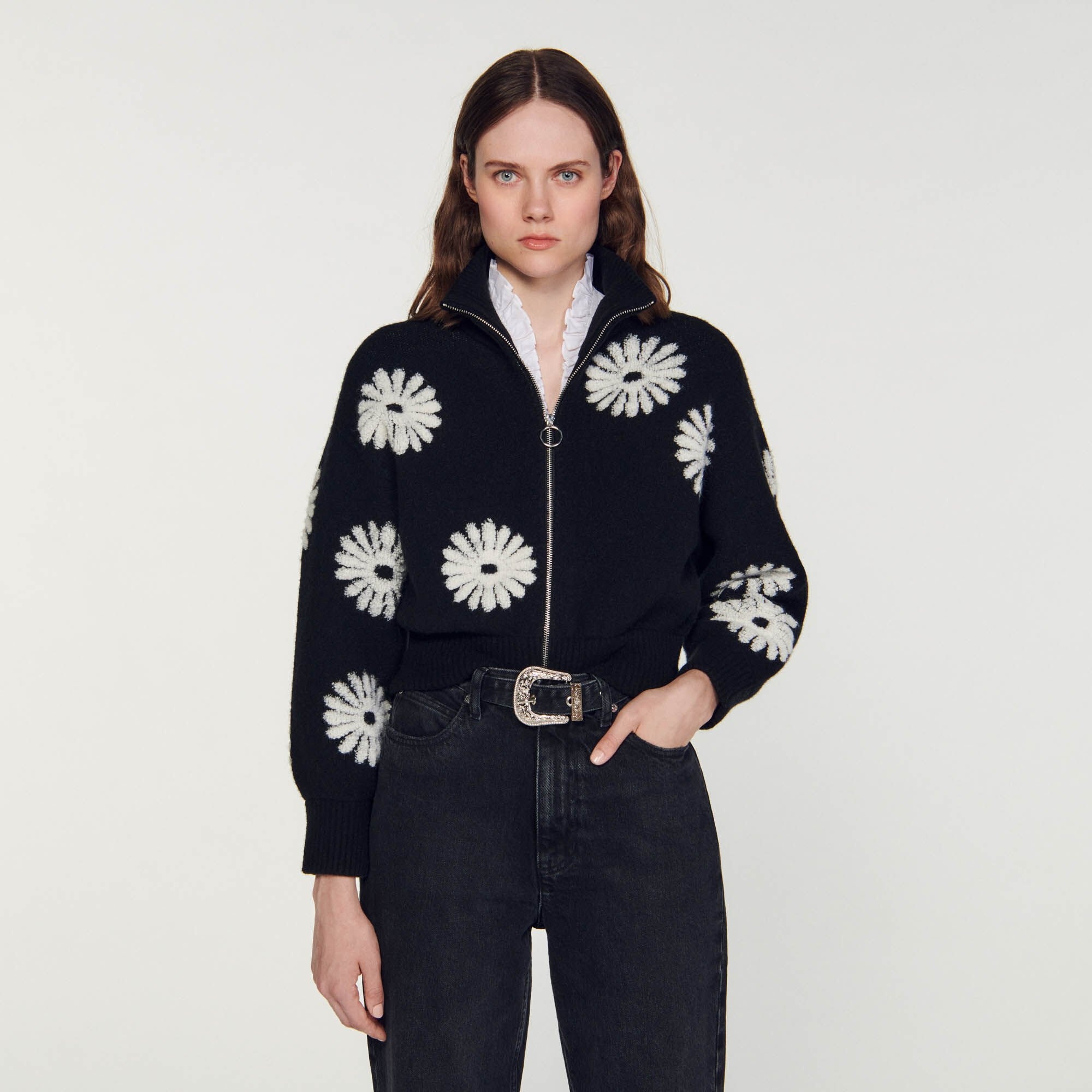 FLORAL TRUCKER-STYLE SWEATER - 5