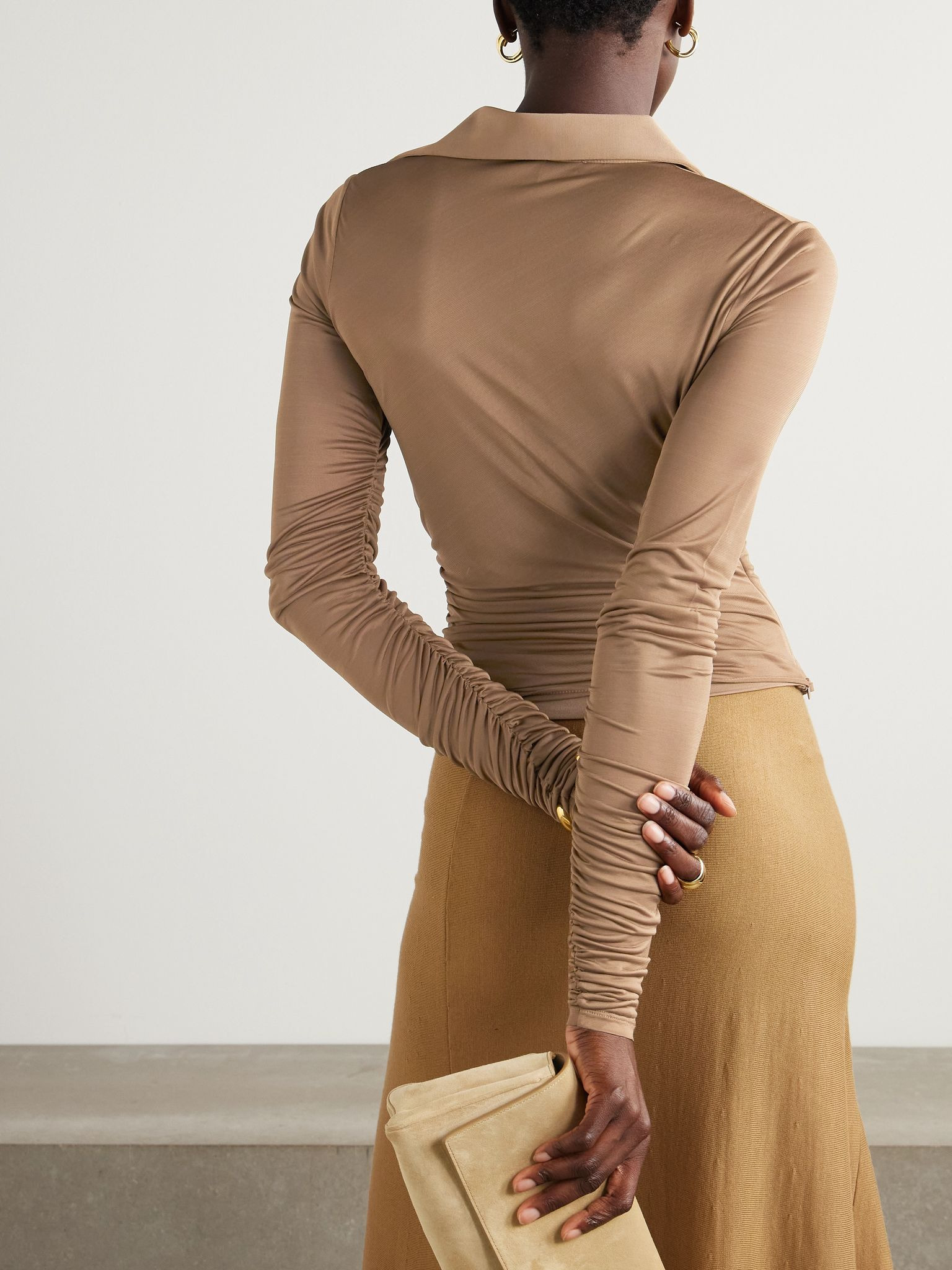 Aiello stretch-jersey wrap blouse Brown - 3