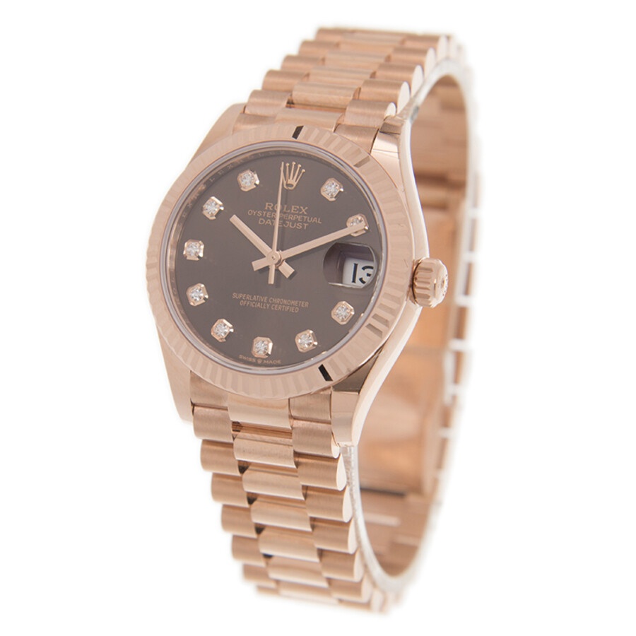 Rolex Datejust 31 Chocolate Diamond Dial Ladies 18kt Everose Gold President Watch 278275CHDP - 4
