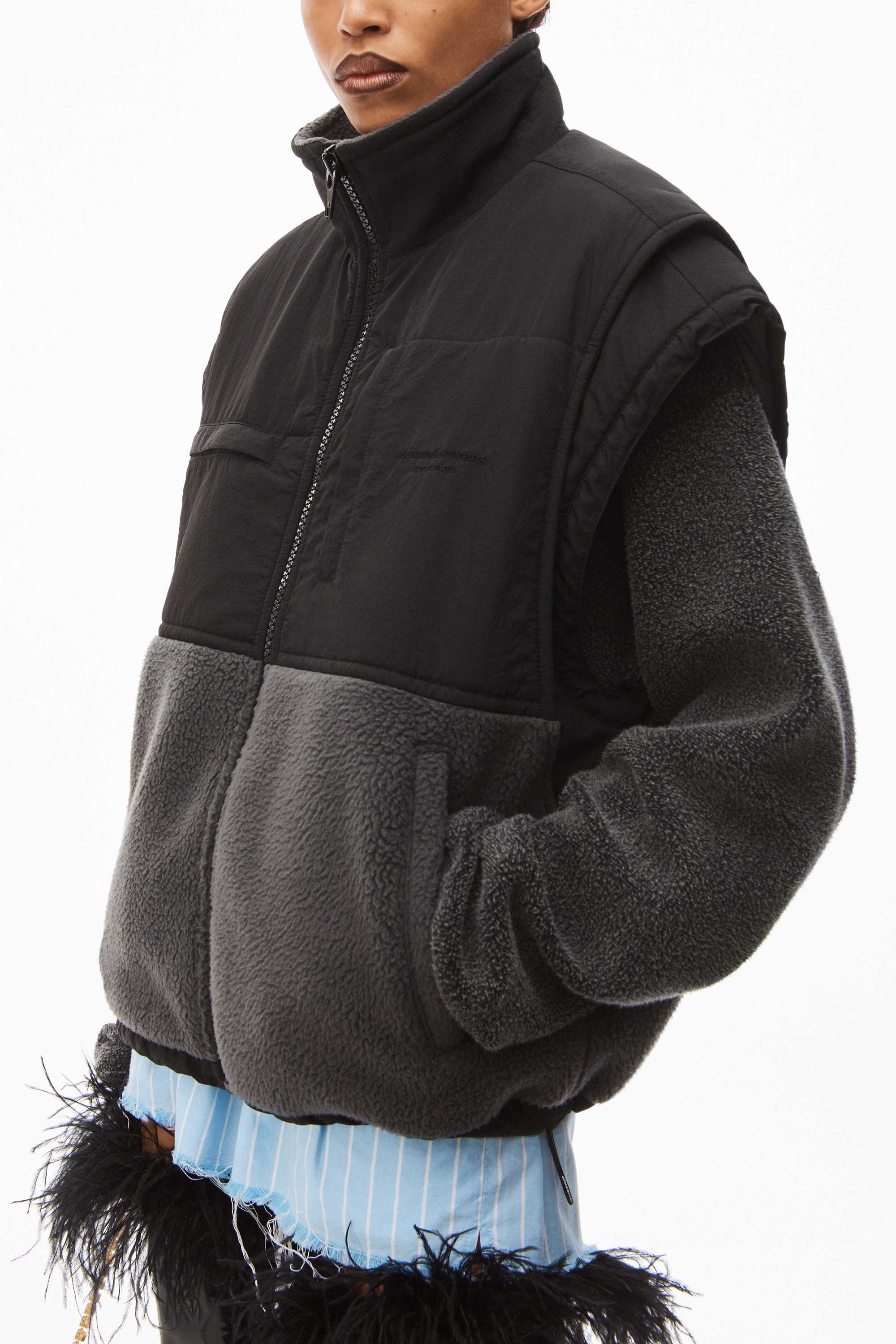 NYLON COMBO VEST IN PLUSH DOUBLE FLEECE - 3