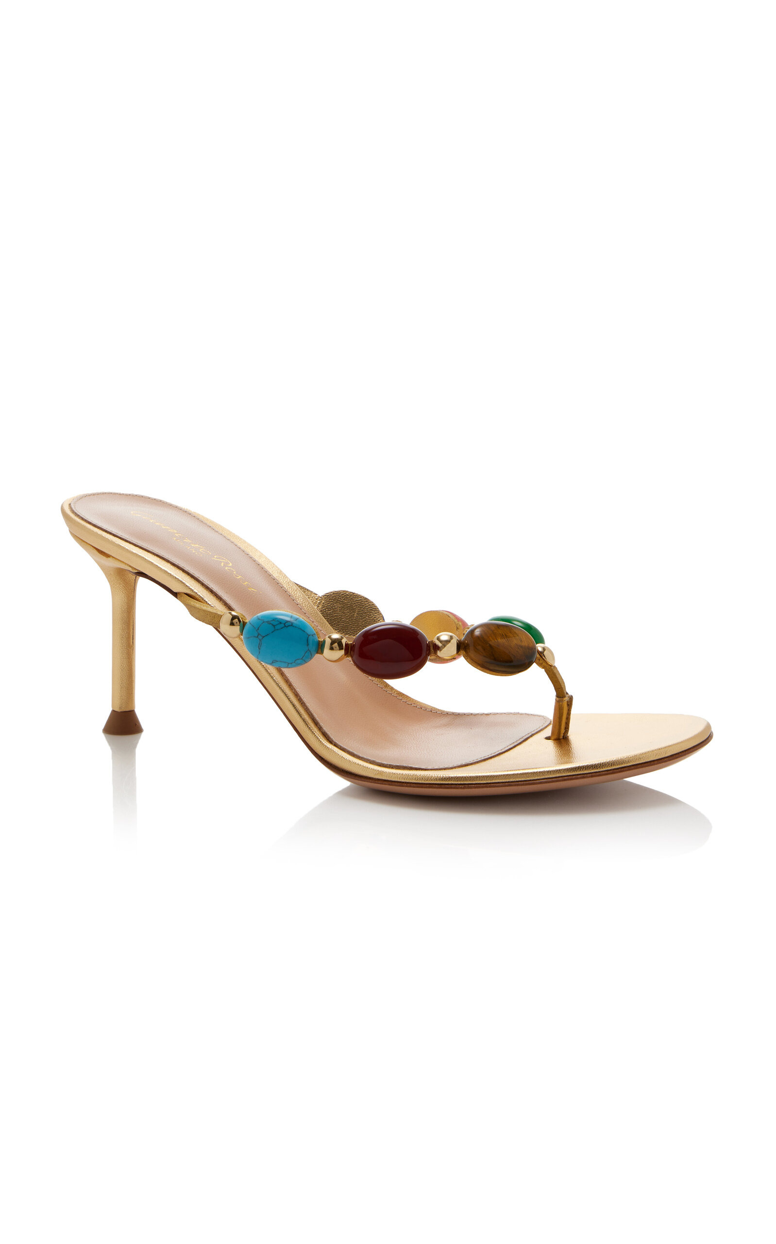 Stone-Embellished Leather Sandals gold - 4