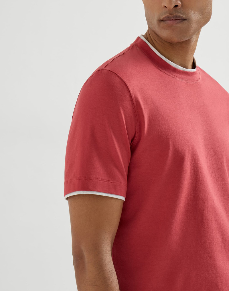 Cotton jersey crew neck T-shirt with faux-layering 4