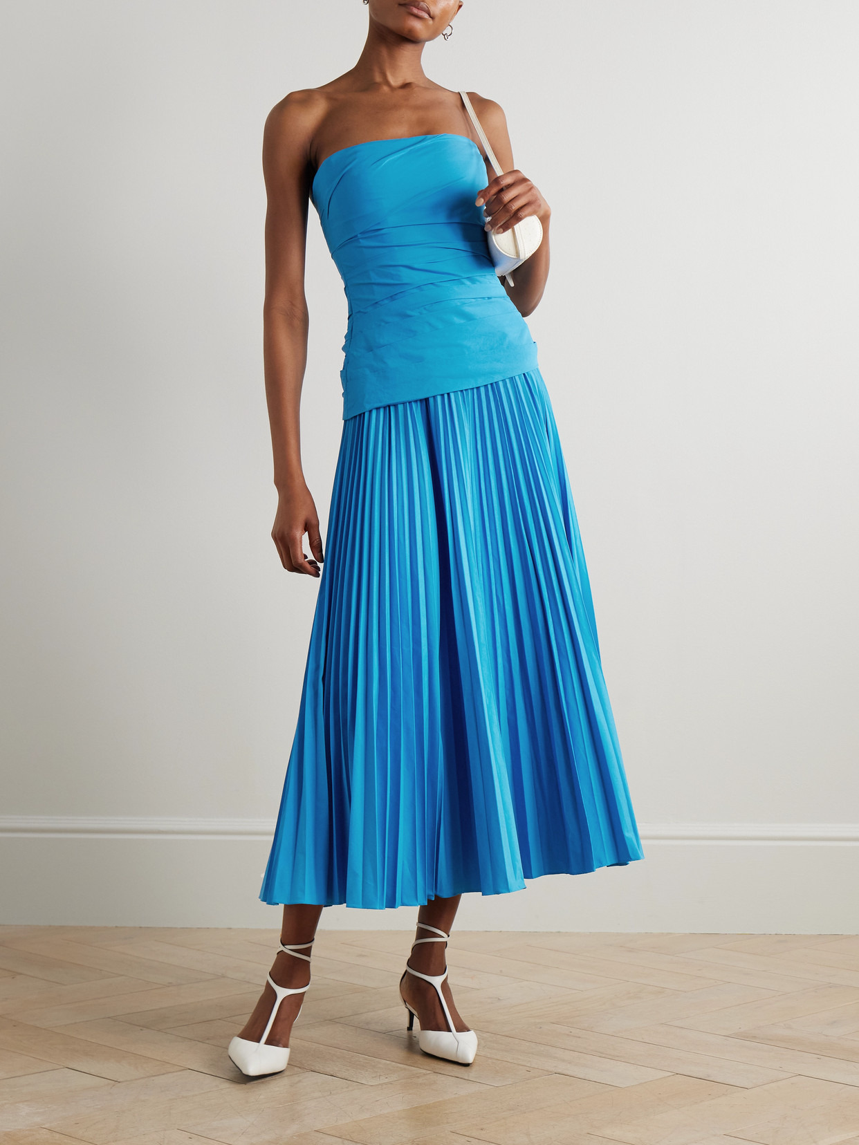 Arie Strapless Gathered Pleated Cotton-blend Poplin Midi Dress - 2