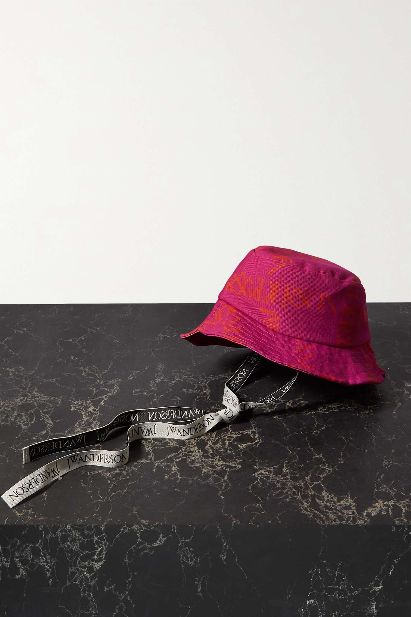 Asymmetric webbing-trimmed printed recycled canvas bucket hat - 1