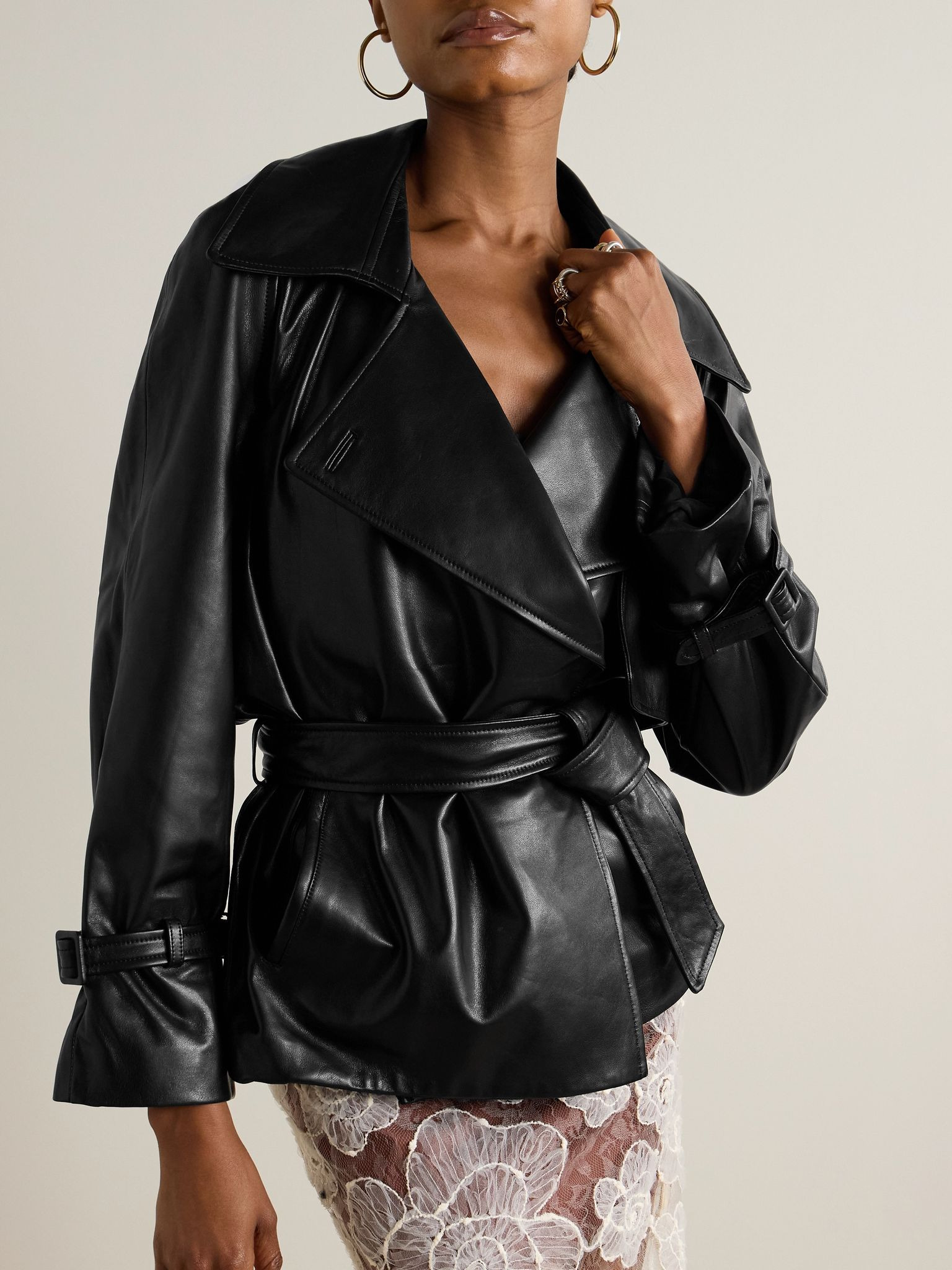 Brea oversized belted leather jacket Black - 3