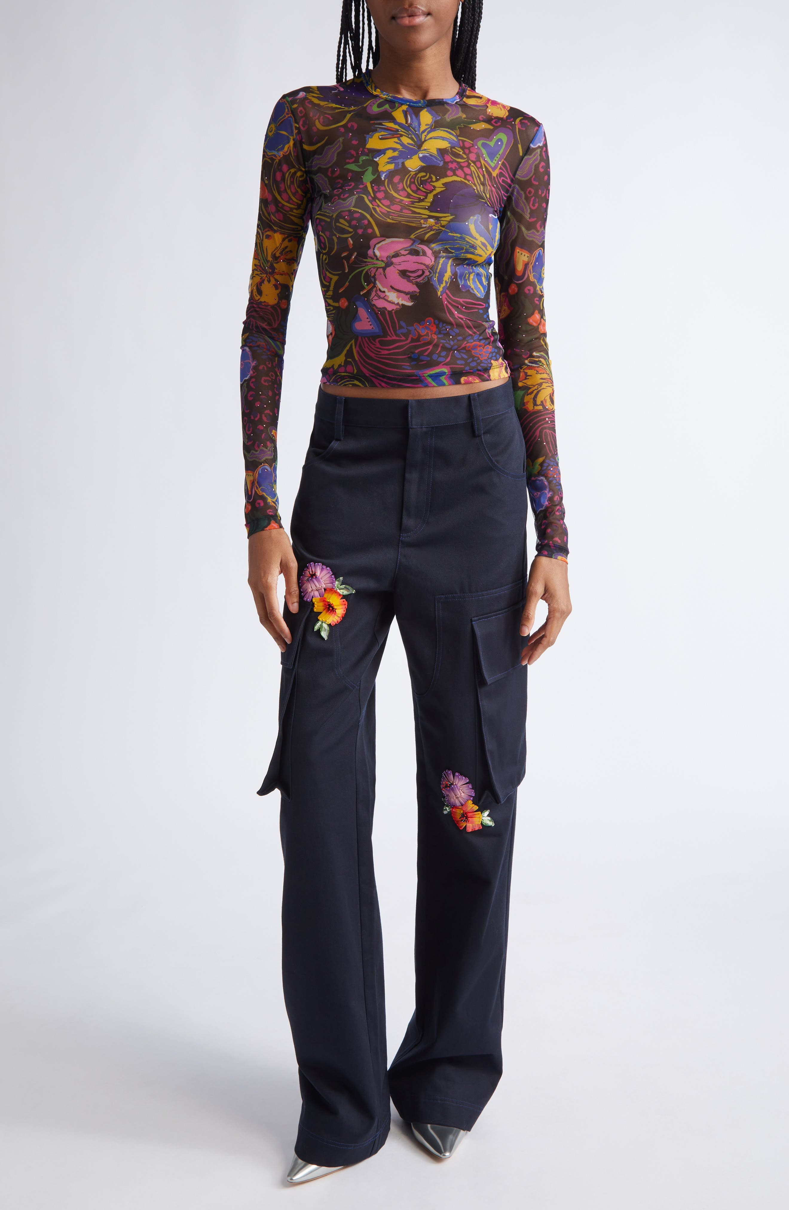 Area Flower Embellished Cargo Pants in Midnight Blue at Nordstrom - 2
