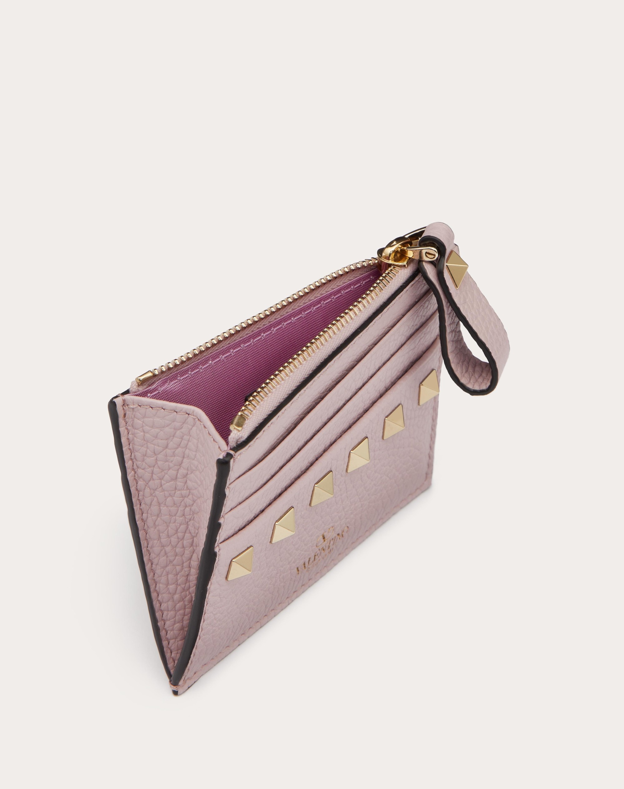 ROCKSTUD GRAINY CALFSKIN CARDHOLDER WITH ZIPPER - 5