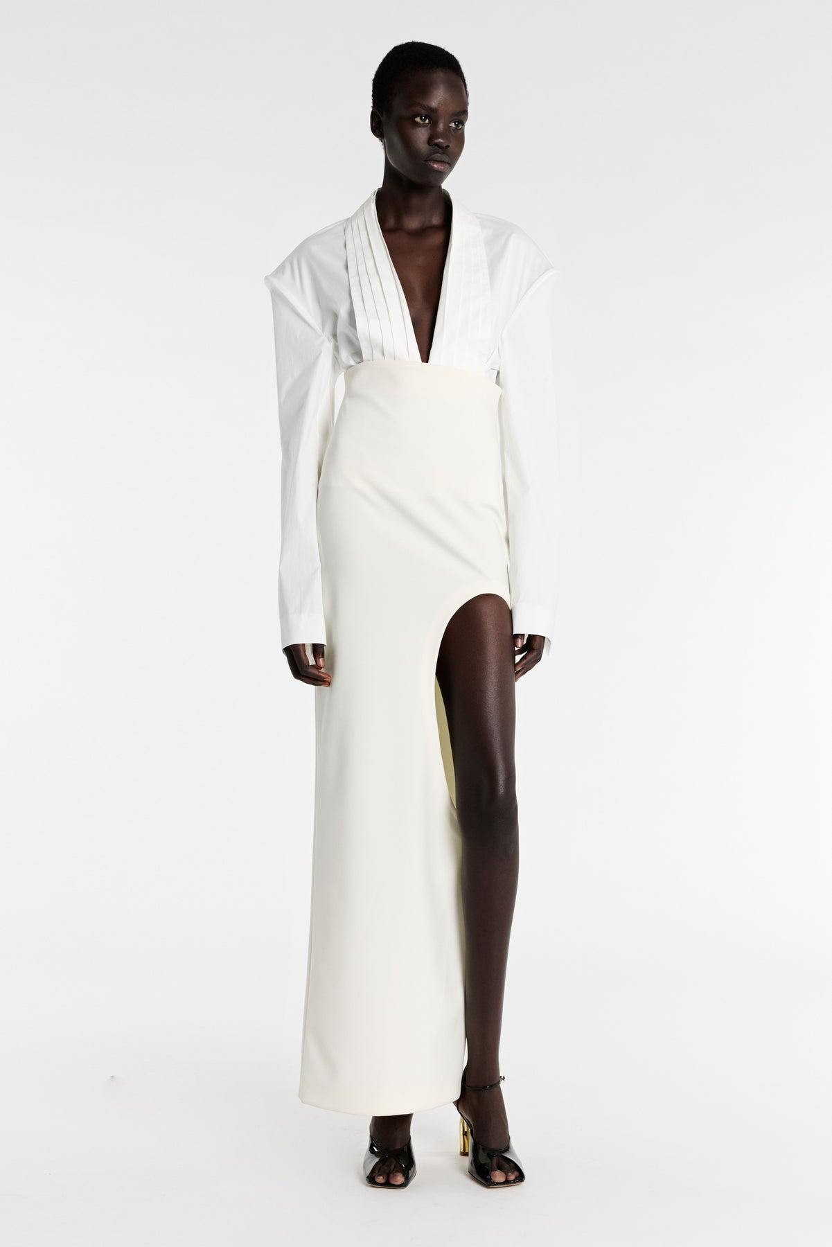 CUMMERBUND COLLAR TUXEDO TOP WHITE - 6
