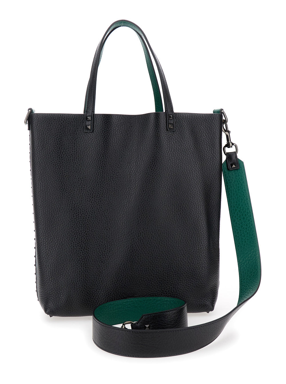 Valentino Garavani Men Black And Green Reversible Tote Bag With Studs In Grained Leather Man - 4