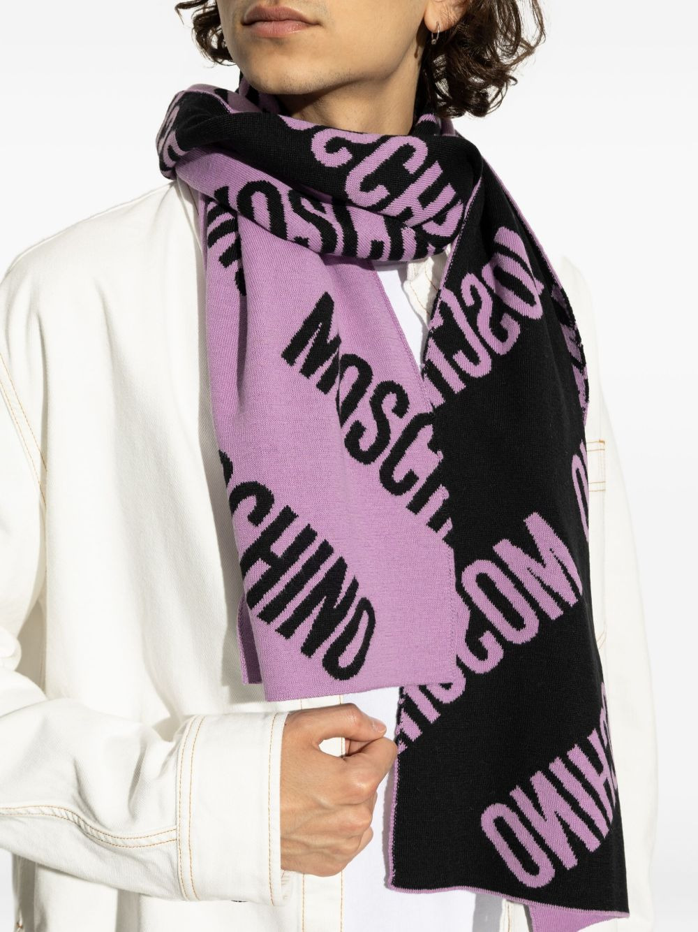 logo-pattern wool scarf - 4