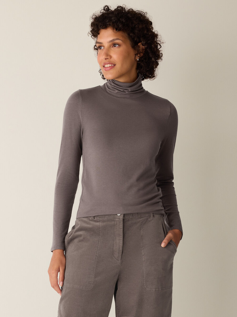 EILEEN FISHER Sheer Cotton Blend Knit Turtleneck Top outlook