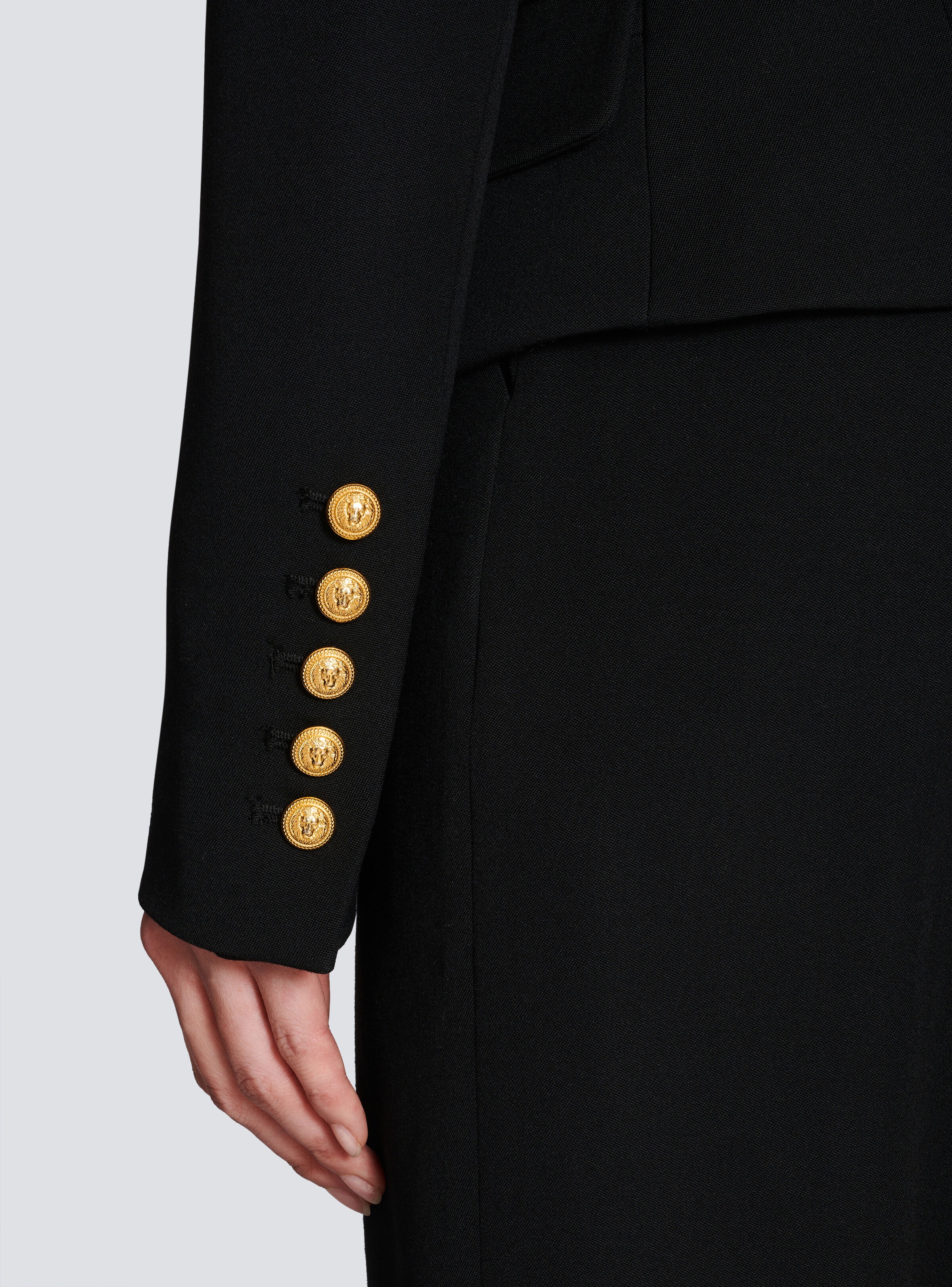 Wool double-breasted blazer with badge - 8