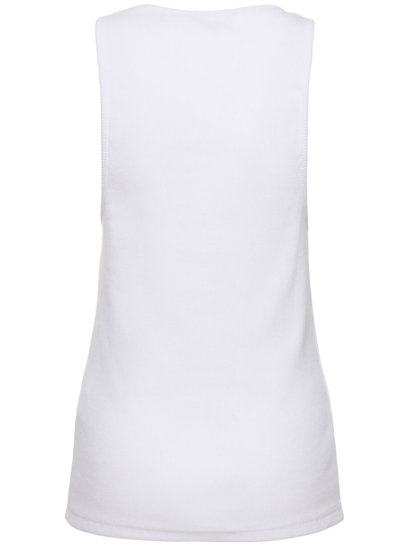 Logo embroidered ribbed jersey top - 5