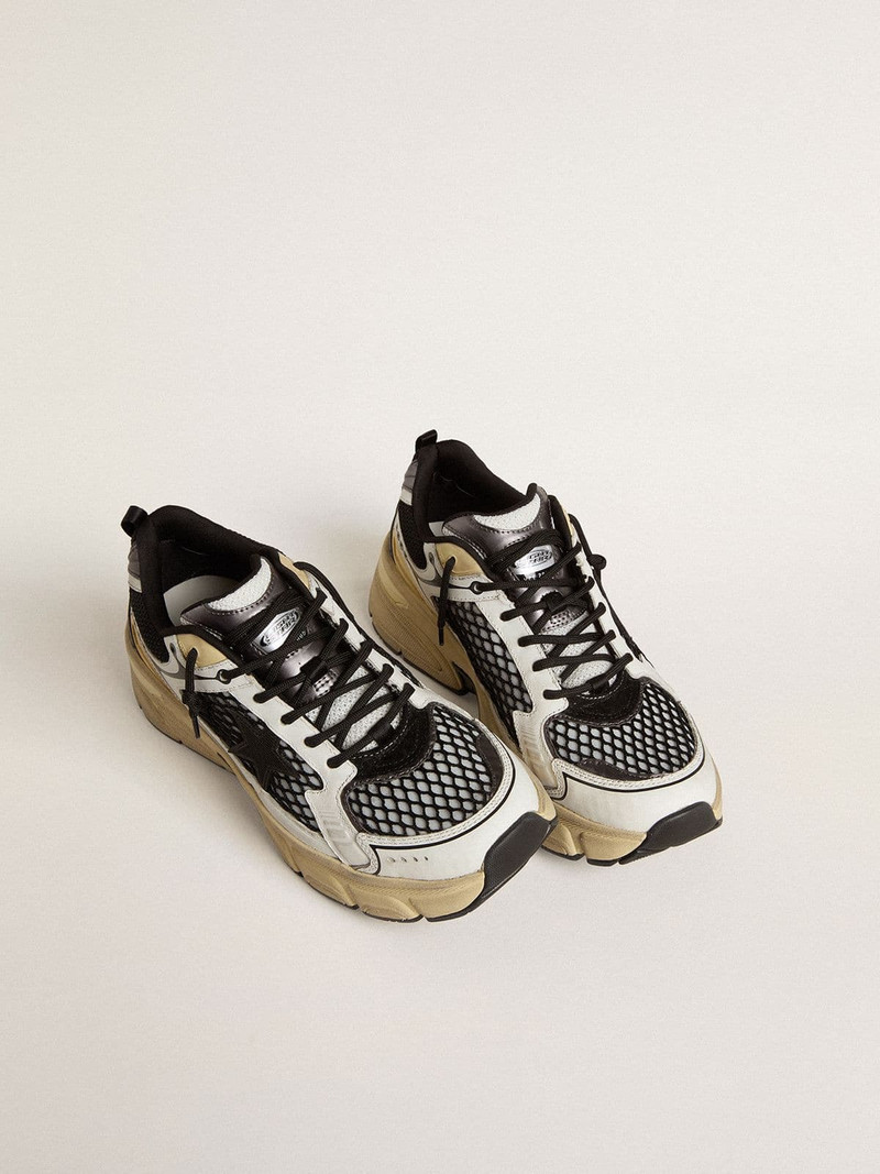 Golden Goose Women’s Lightstar in white leather and black mesh with black TPU star outlook