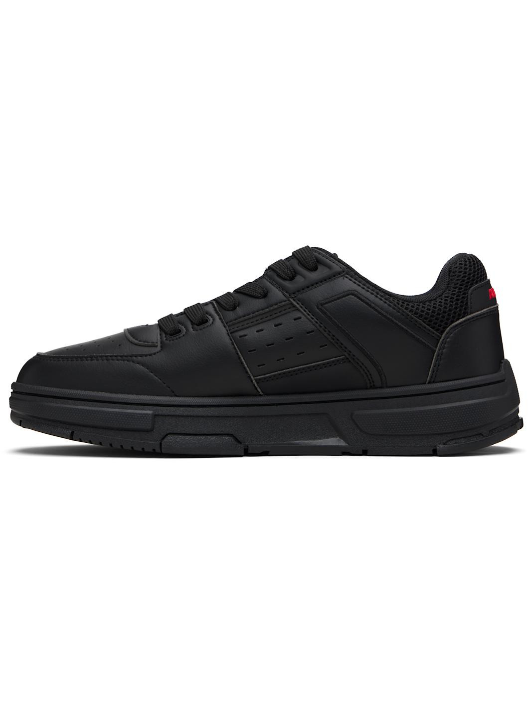 Black Faux-Leather Mesh Trims Sneakers - 3