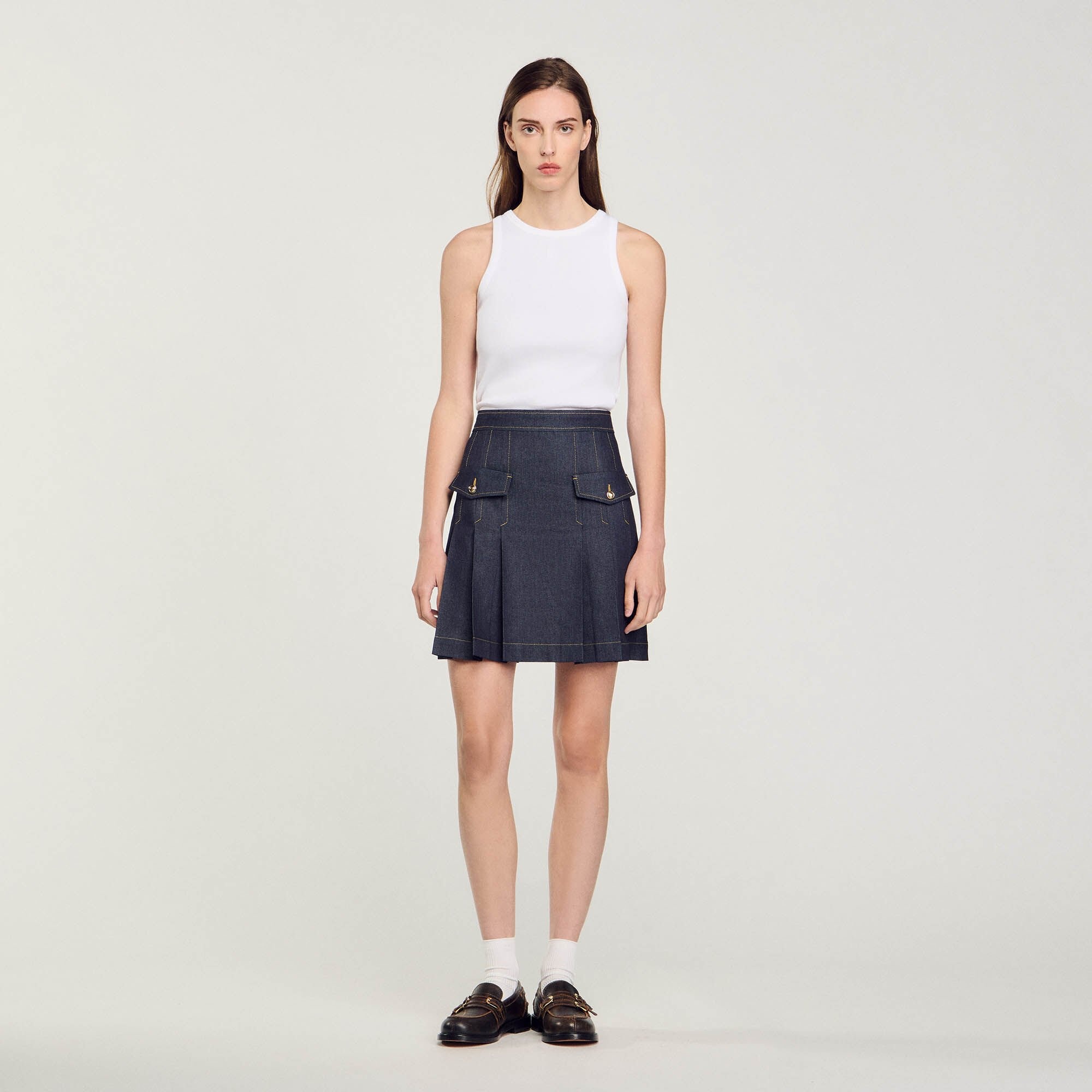 PLEATED DENIM SKIRT - 3