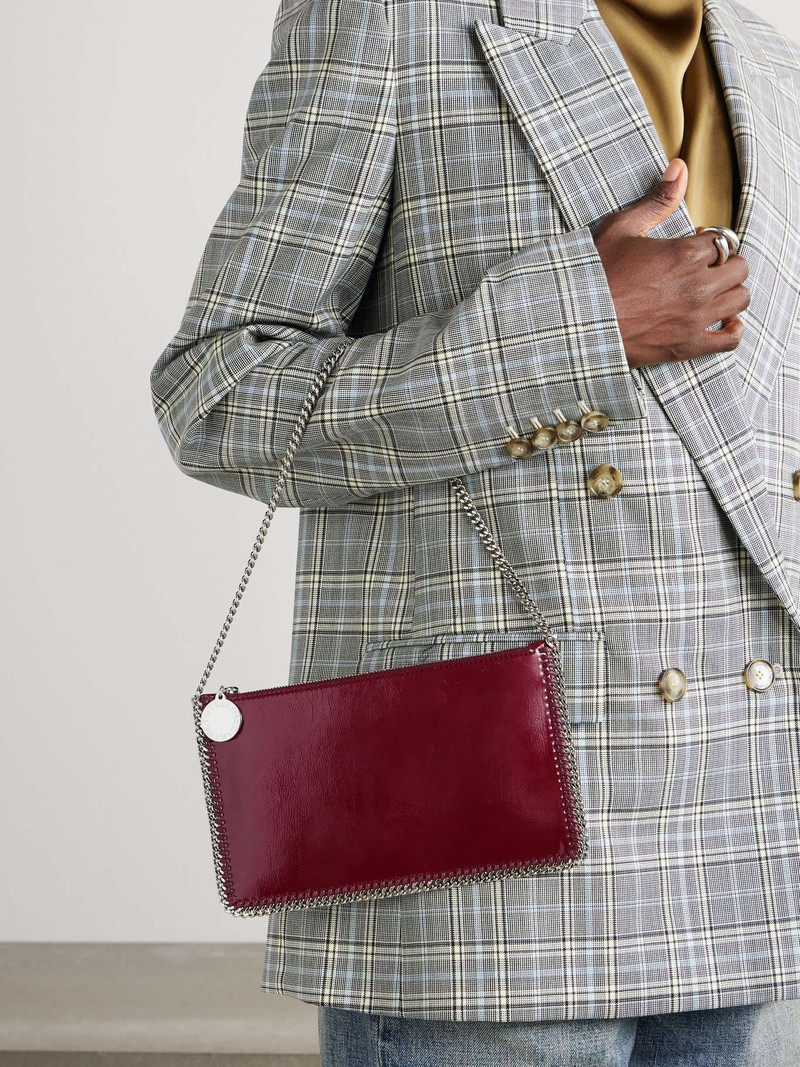 Stella McCartney Crinkled patent vegetarian leather shoulder bag Burgundy outlook