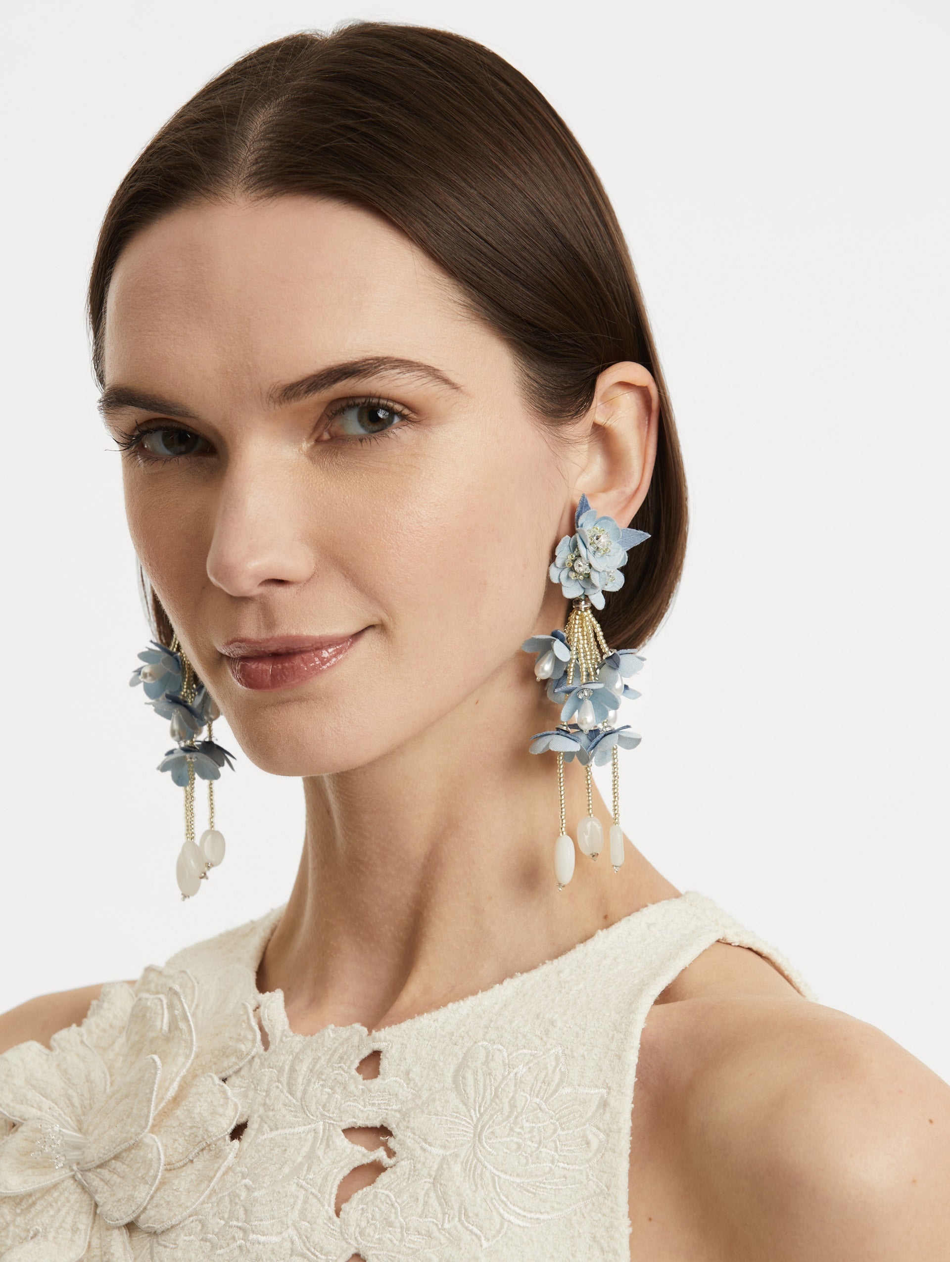 BEADED FLOWER DROP CLIP-ON EARRINGS - 2