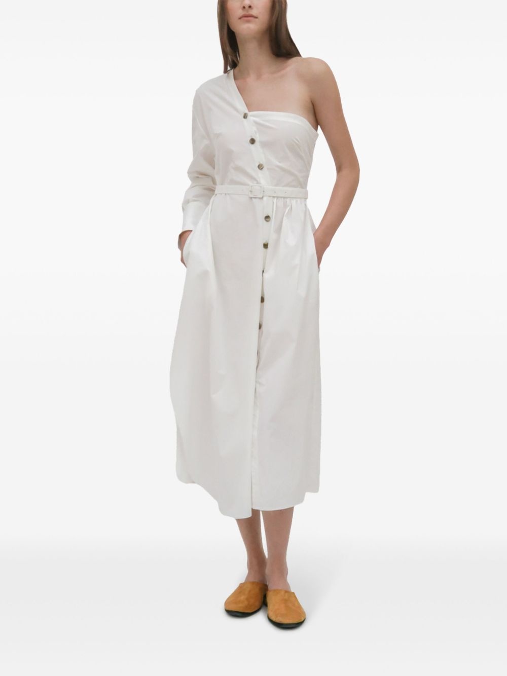 asymmetric one-shoulder midi shirt dress - 2