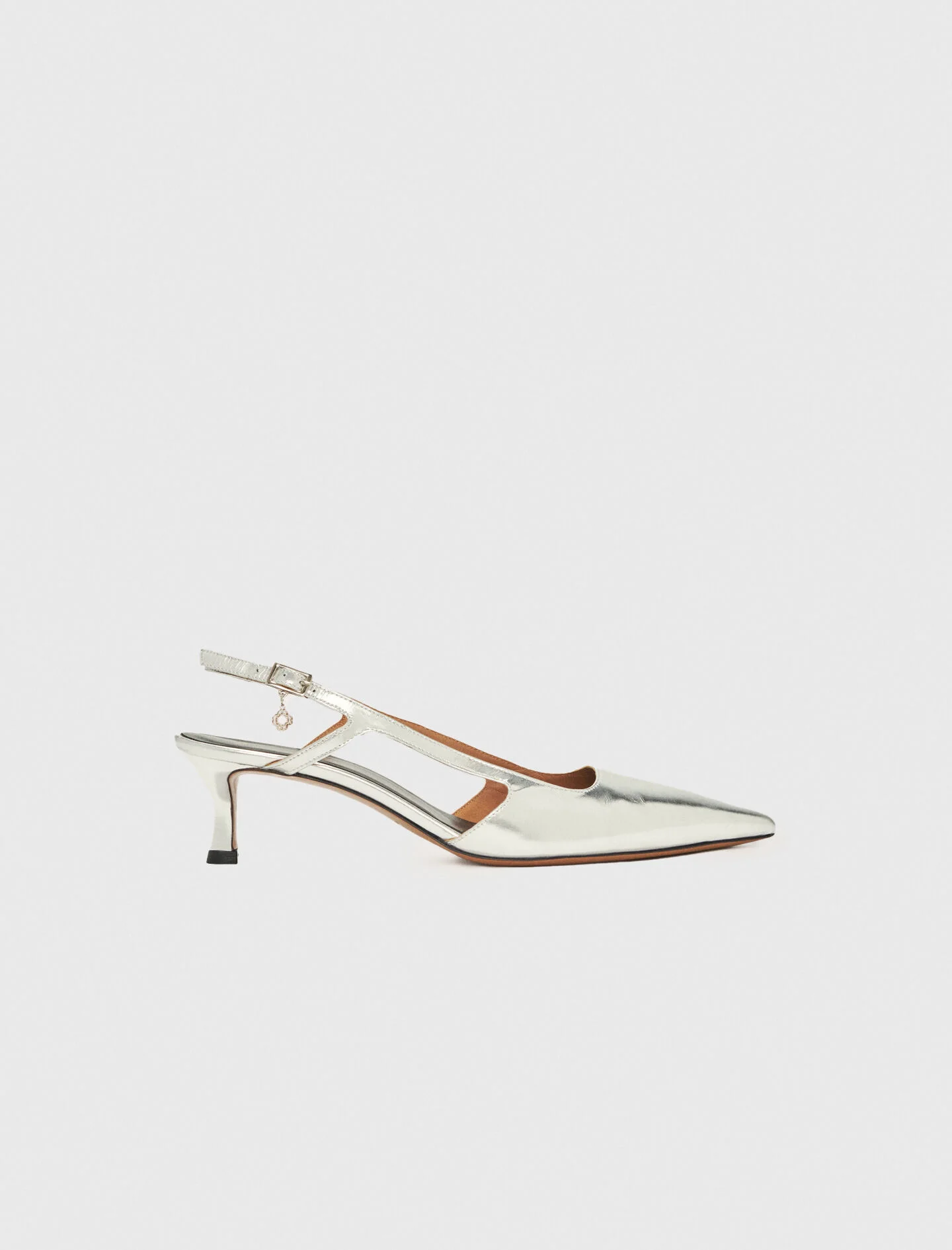 Silver leather strappy heels - 1