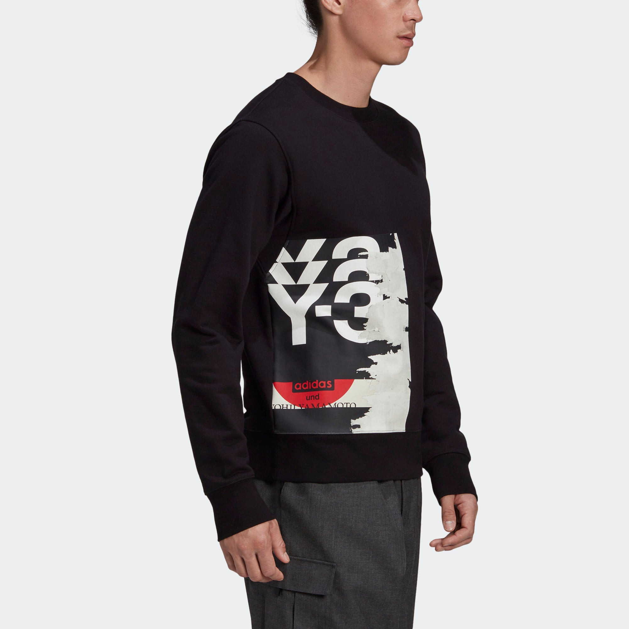 Men's Y-3 Logo Printing Long Sleeves Pullover Black GK4387 - 2