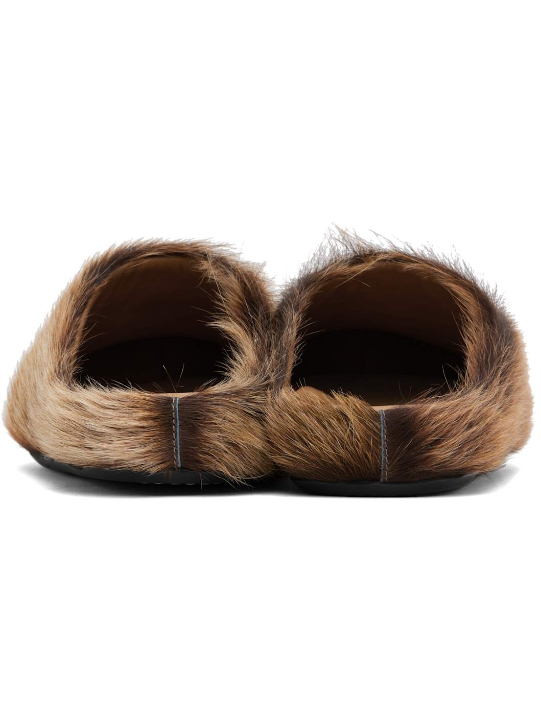 Brown Long Hair Calfskin Fussbett Sabot Loafers - 2