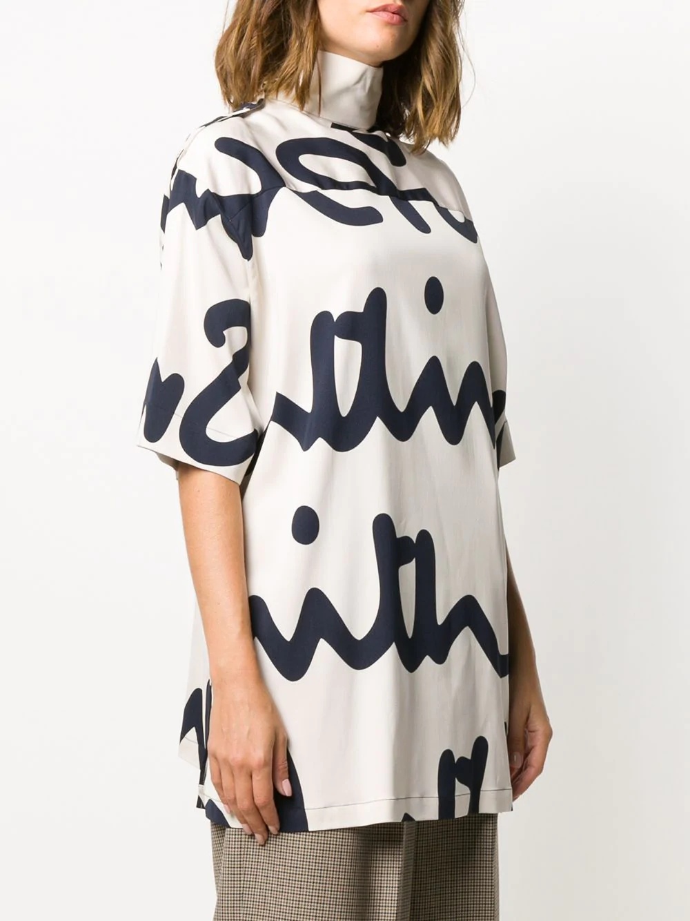 logo-print high neck satin top  - 3