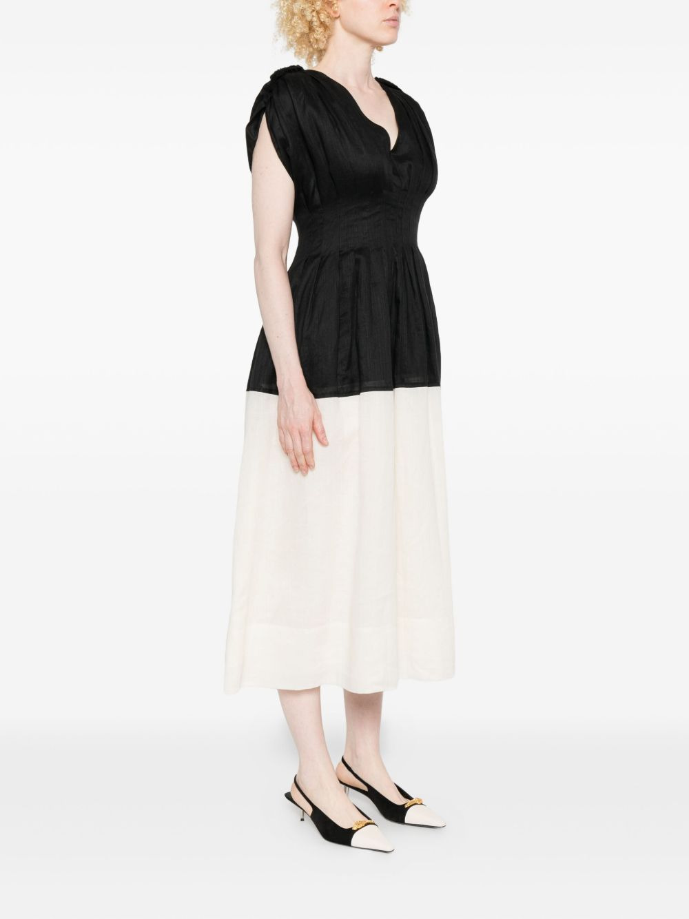 pleated V-neck mini dress - 3