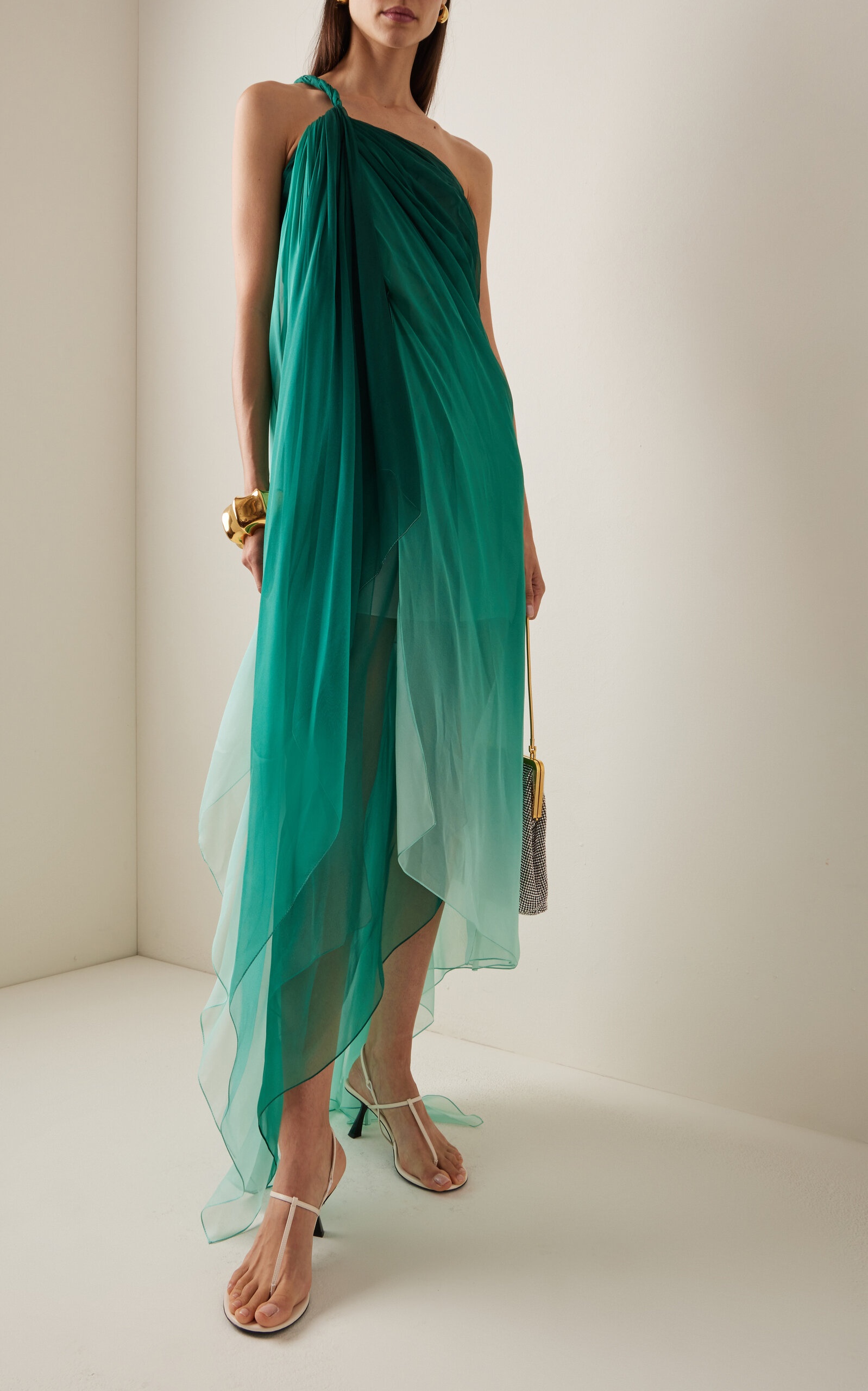 Degradé Silk-Chiffon Asymmetric Gown blue - 2