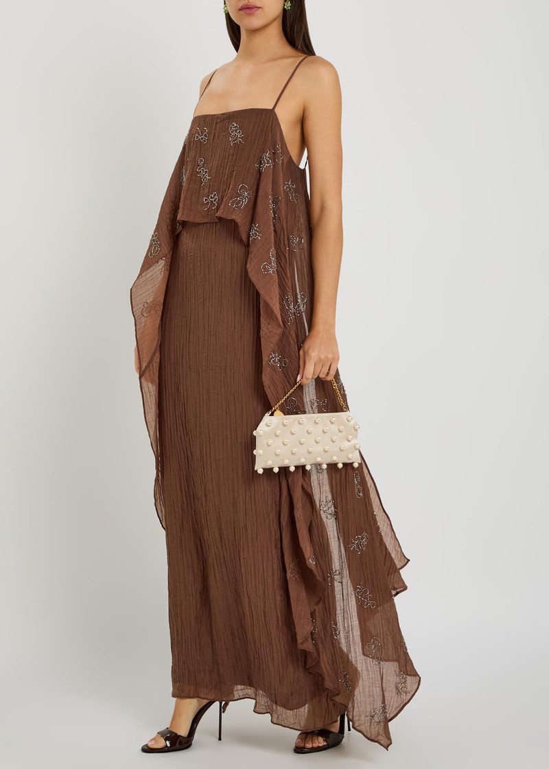 Staud Valencia Bead-embellished Crinkled Plissé Midi Dress 4