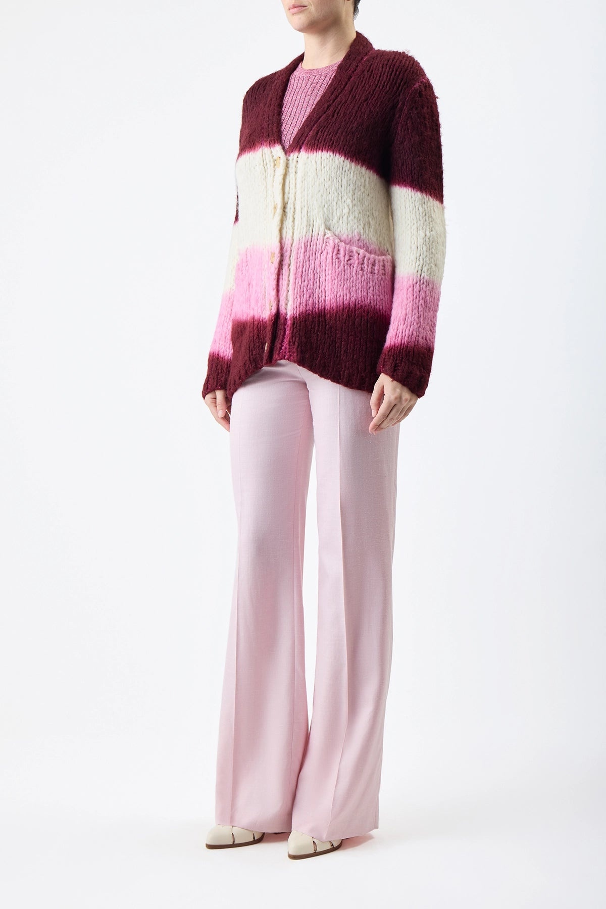 Amelia Dip Dye Cardigan in Bordeaux Multi Welfat Cashmere - 3