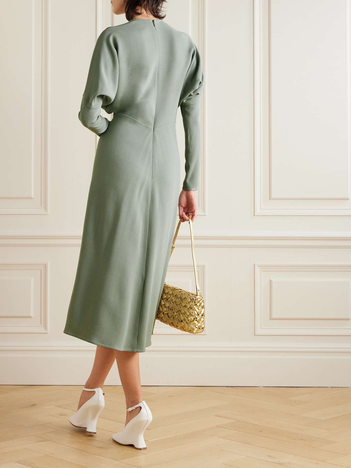Dolman paneled crepe midi dress Light green - 3