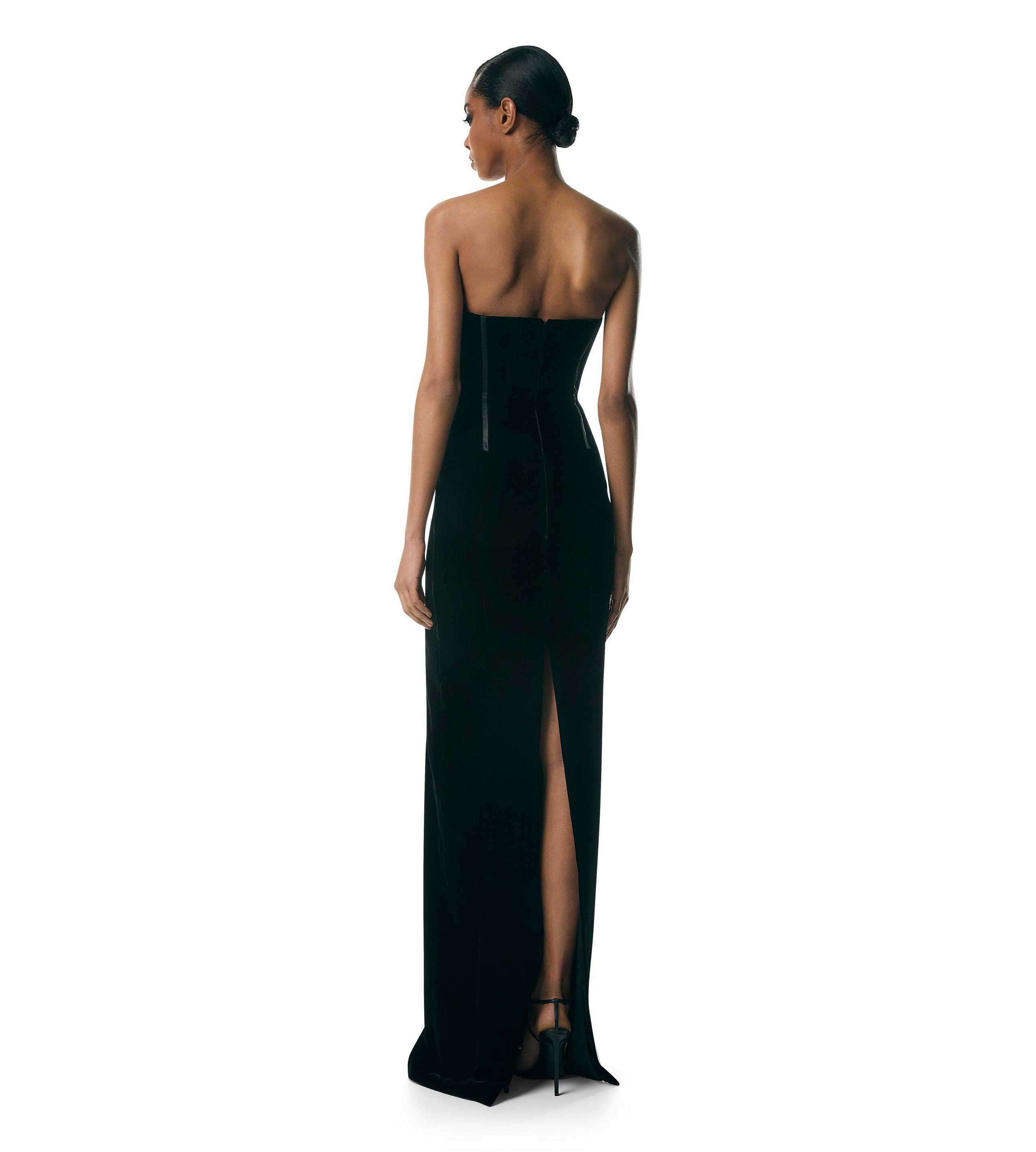 VELVET STRAPLESS EVENING DRESS - 4