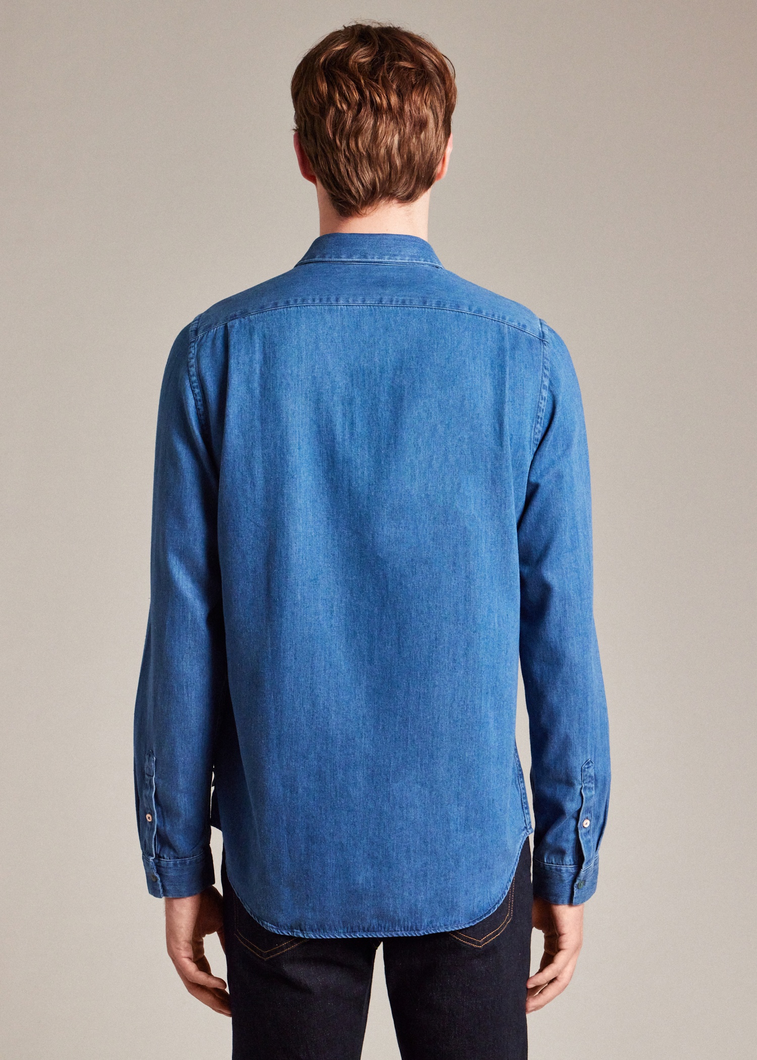 Tailored-Fit Mid-Wash Denim Shirt - 7