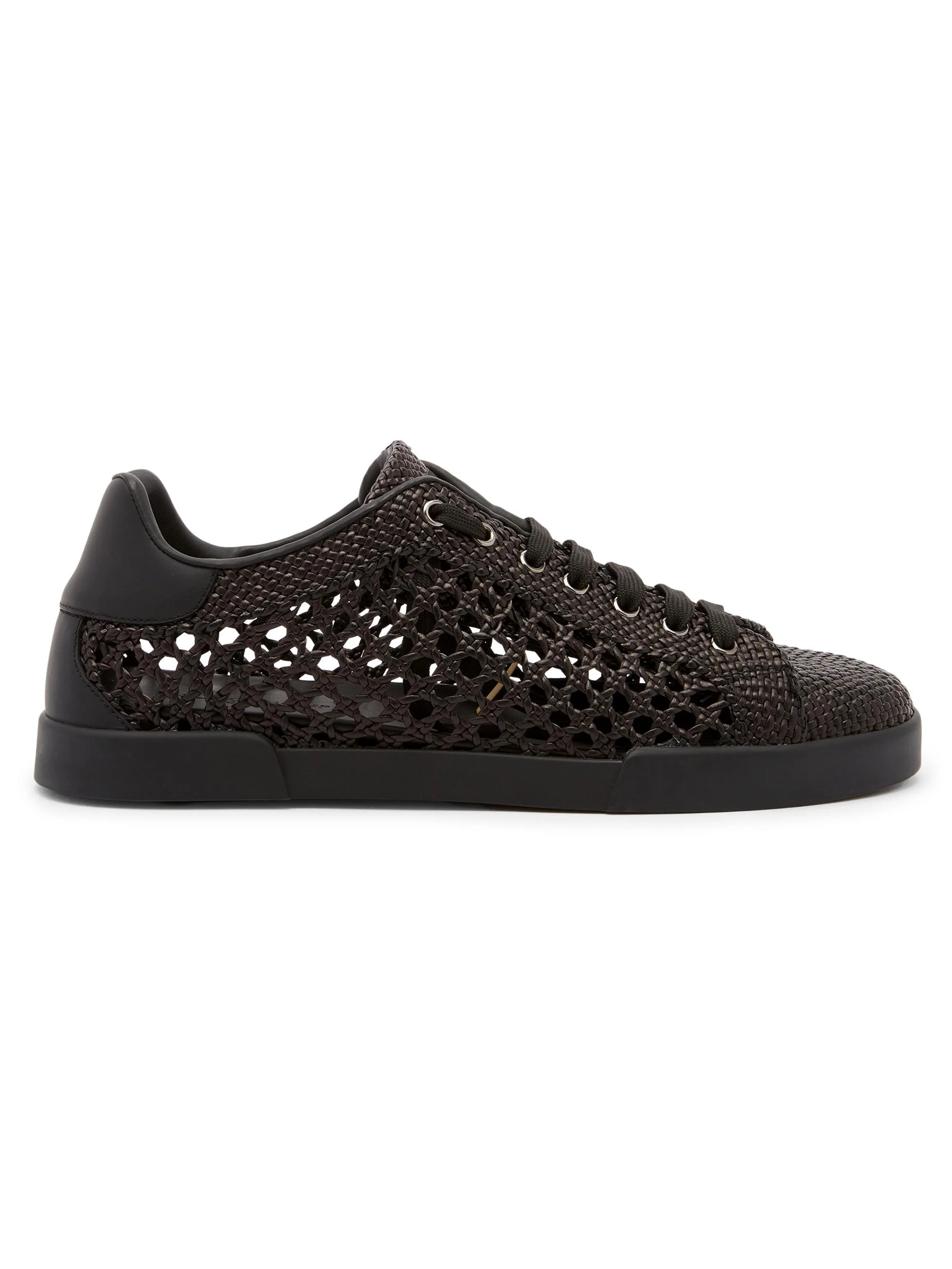 Men's Woven Leather Low-Top Sneakers - Nero - 1