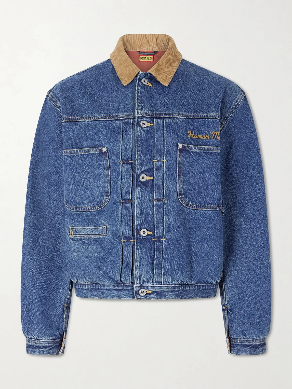Corduroy-Trimmed Logo-Embroidered Denim Jacket - 1