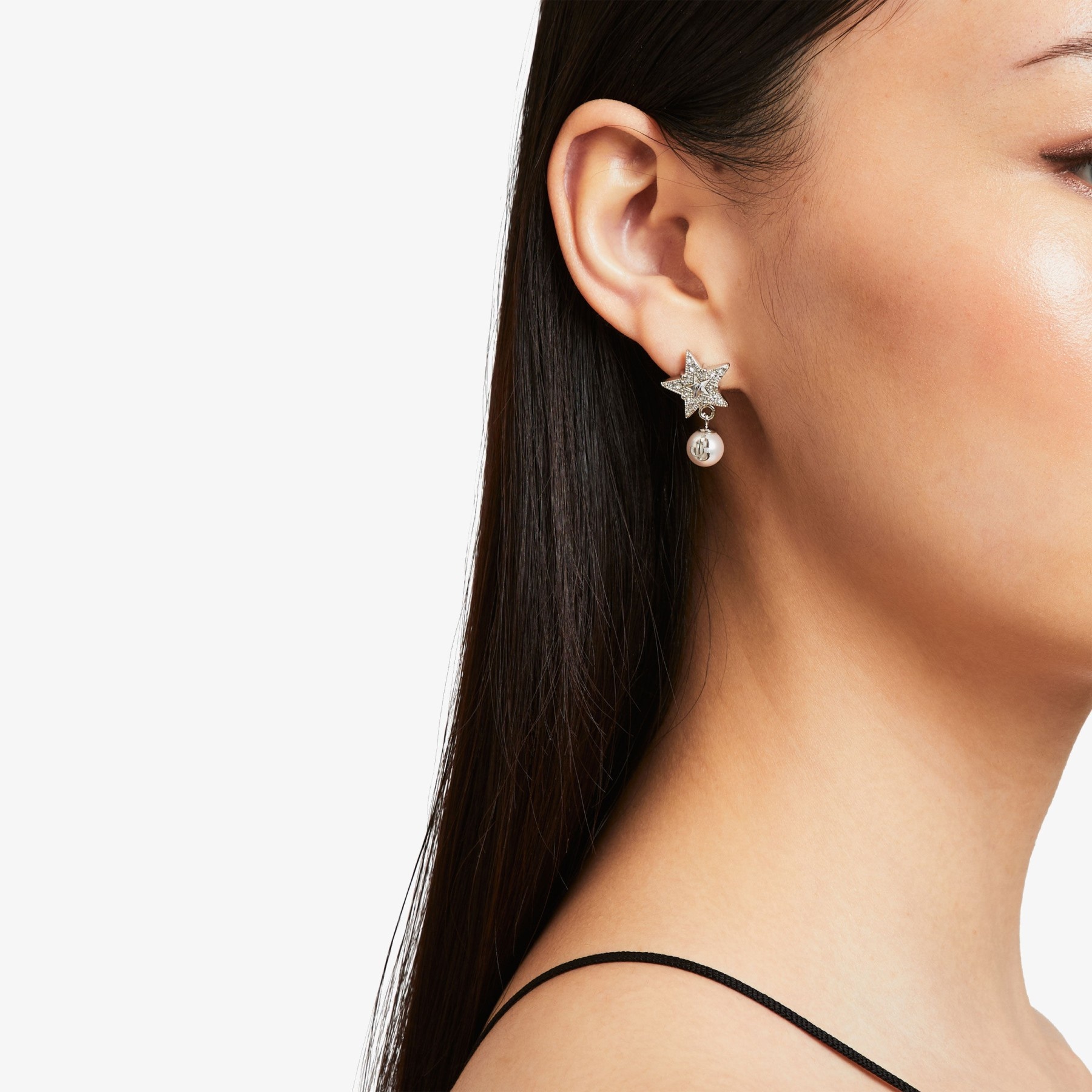 Crystal Star Earrings
Silver-Finish Metal Star Earrings with White Resin Pearls and Swarovski Crysta - 3