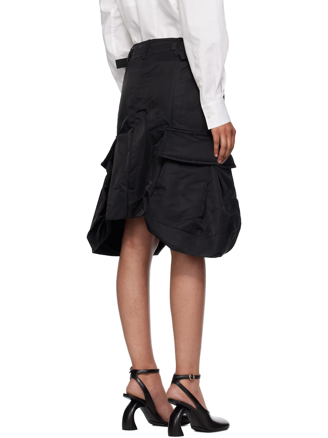 Black Nylon Twill Midi Skirt - 3
