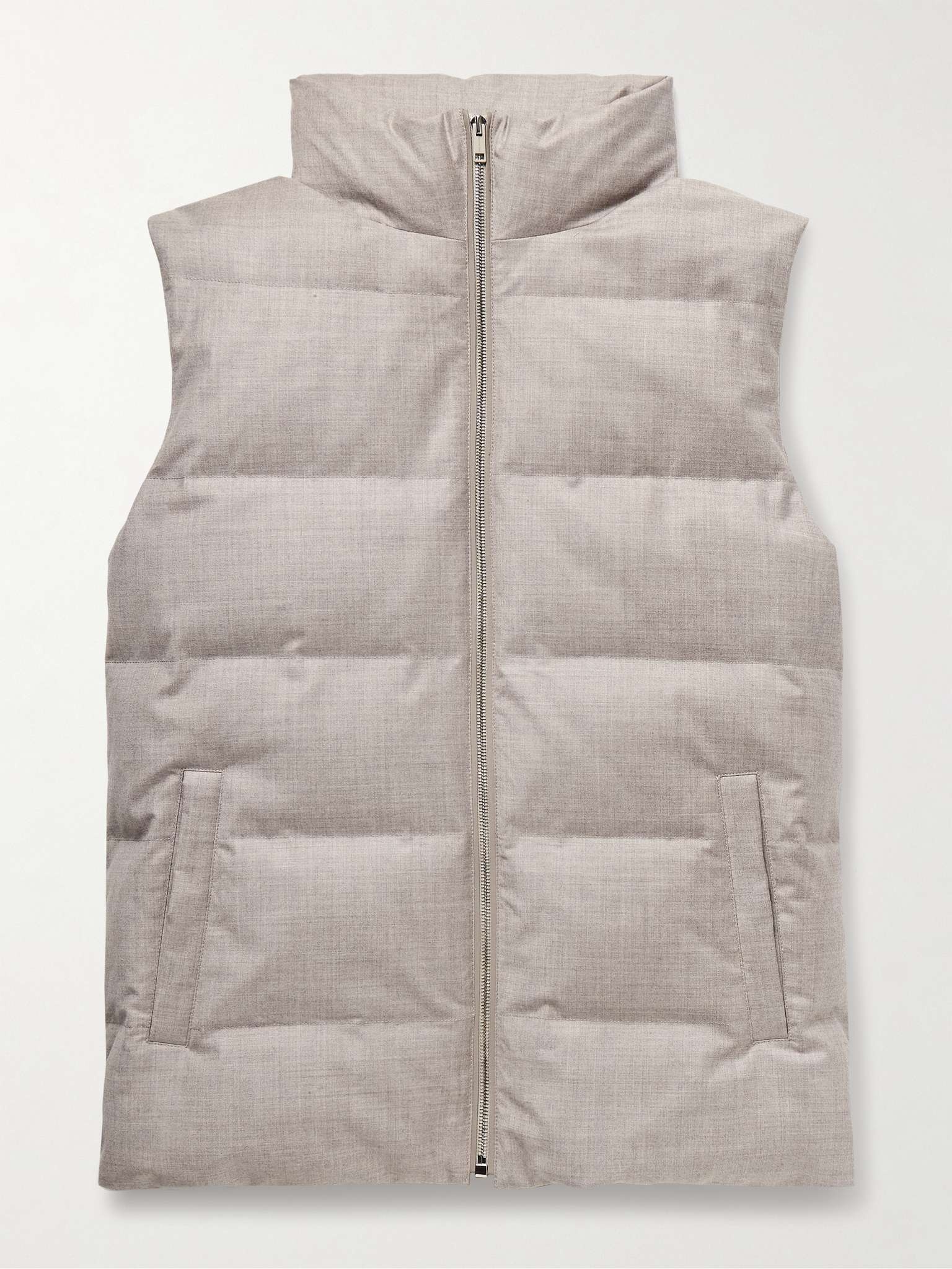 Leather-Trimmed Quilted Green Storm System® Wool and Silk-Blend Down Gilet - 1