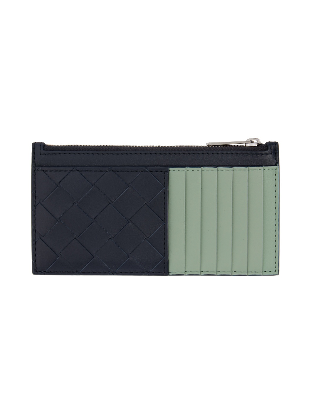 Black & Green Intrecciato Long Zippered Card Holder - 2