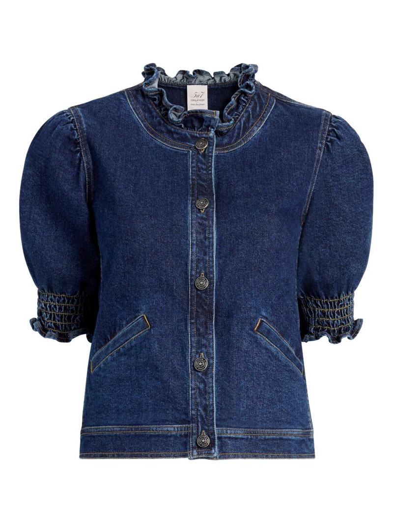 ruffled puff-sleeve denim jacket 1