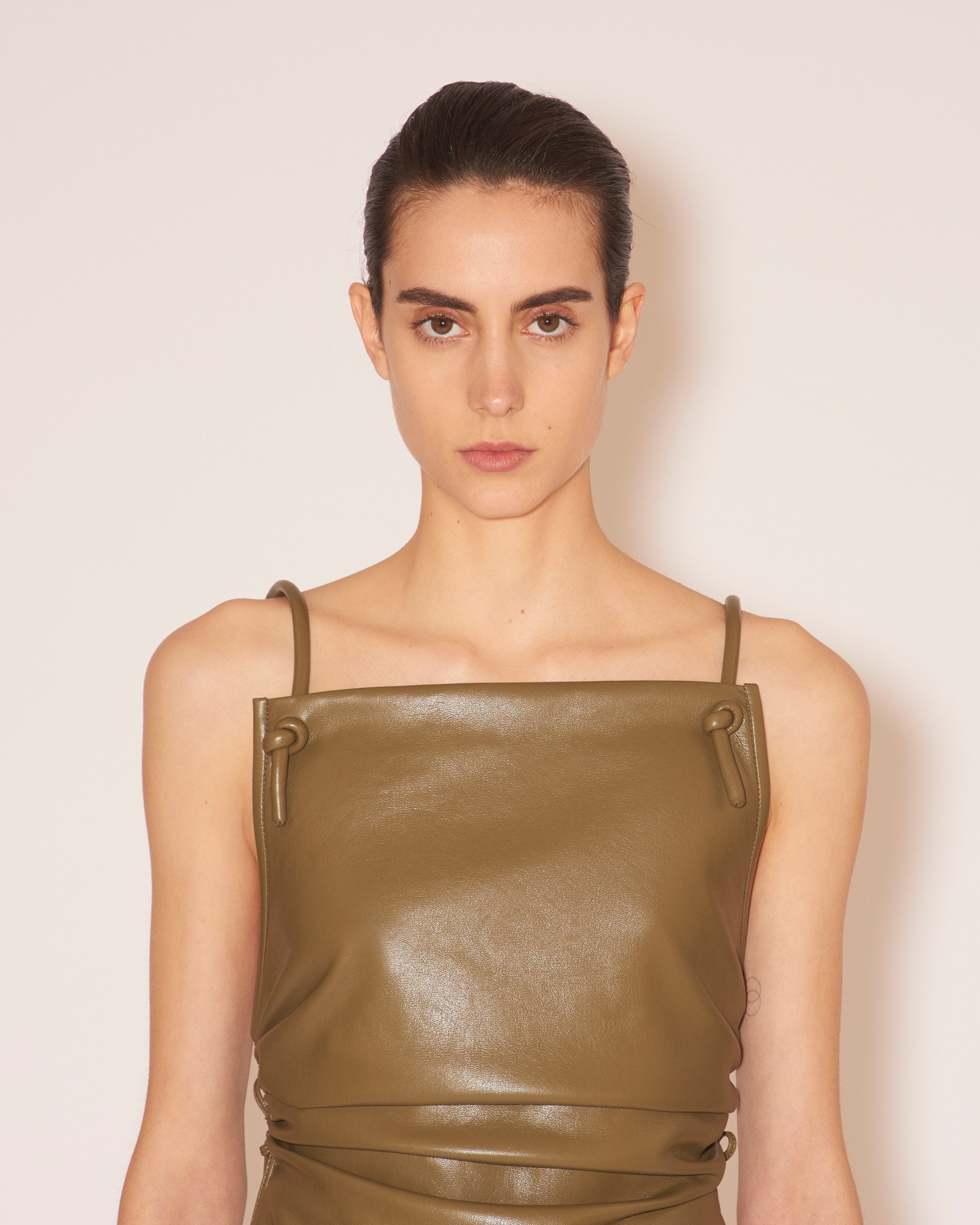 JOSCA - Vegan leather side-tie top - Olive - 6