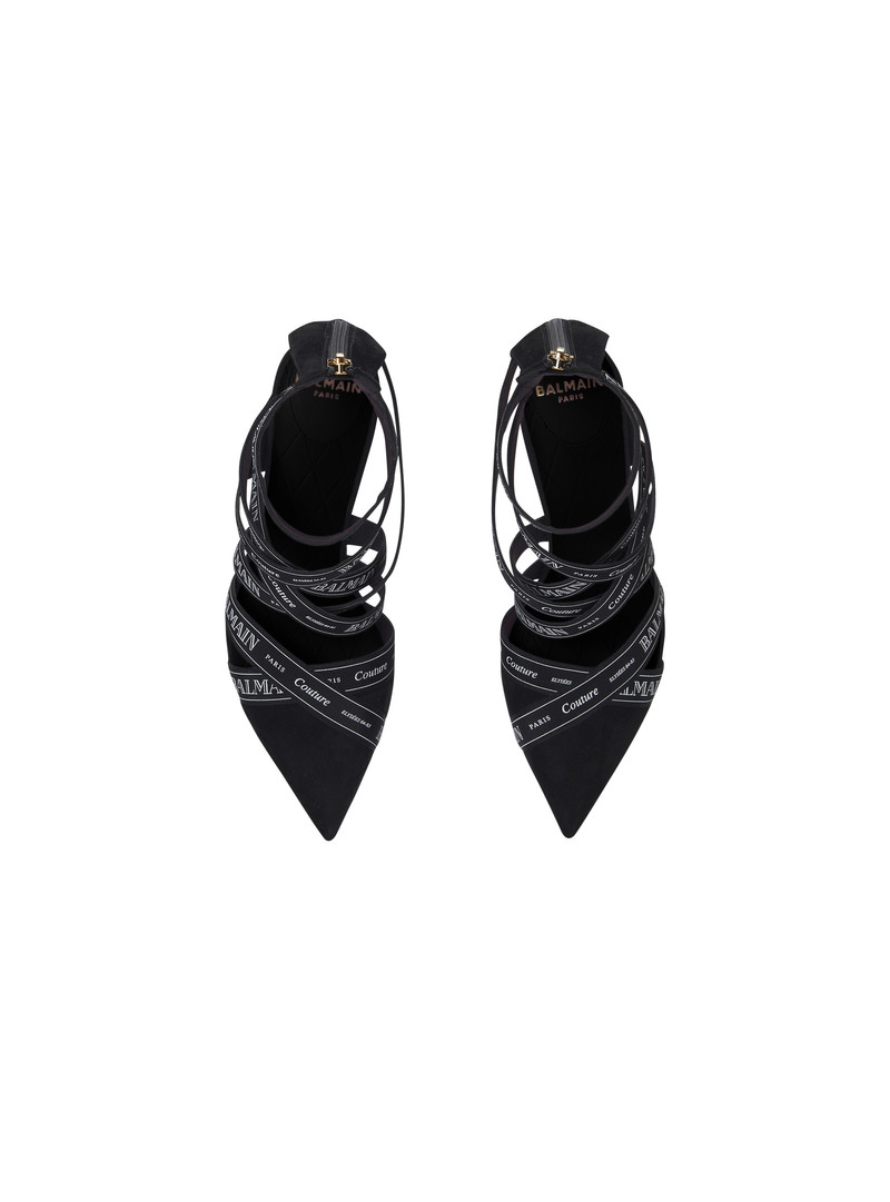Couture suede heels with Balmain ribbon motif 3