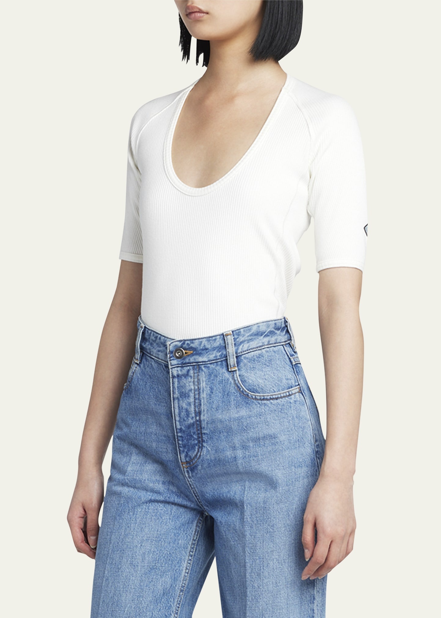 Ribbed Compact Cotton Jersey Top - 4