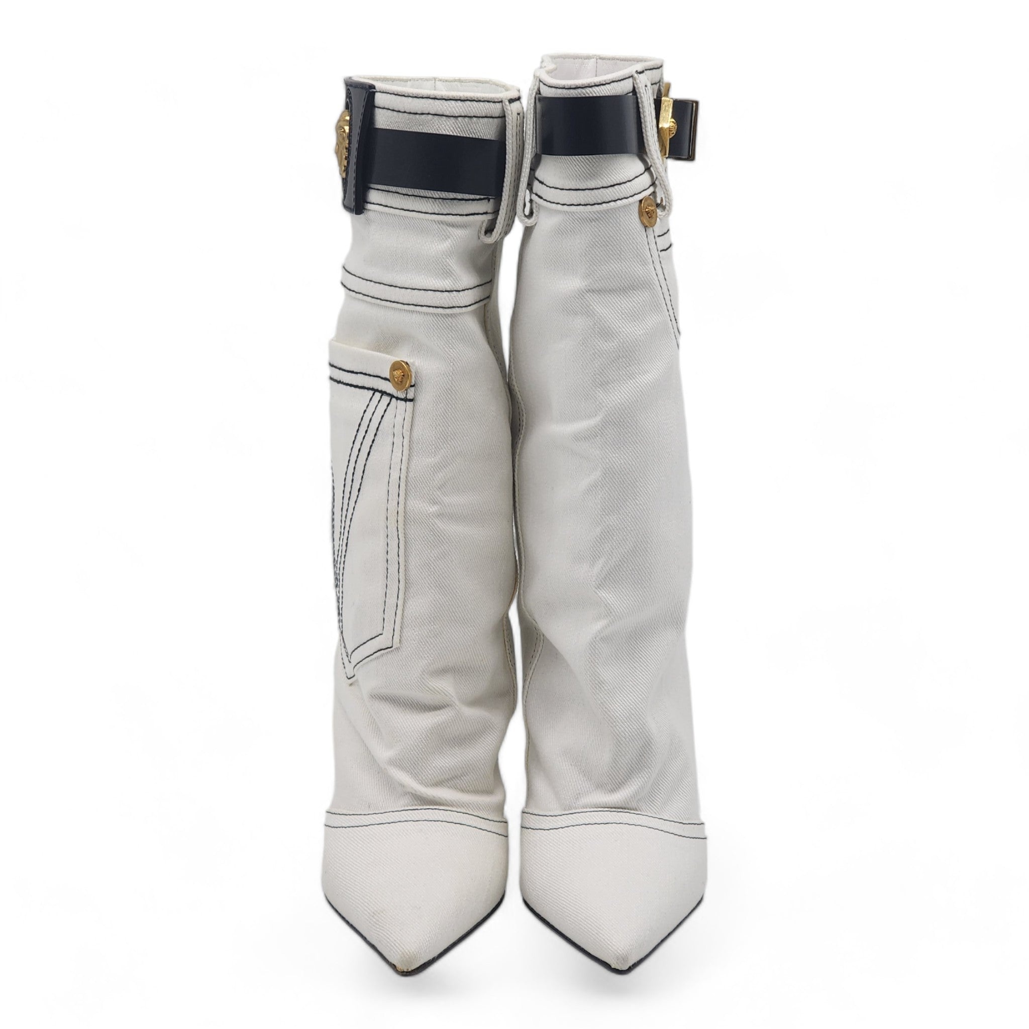 Versace Denim Cowboy Boots White 36 - 4