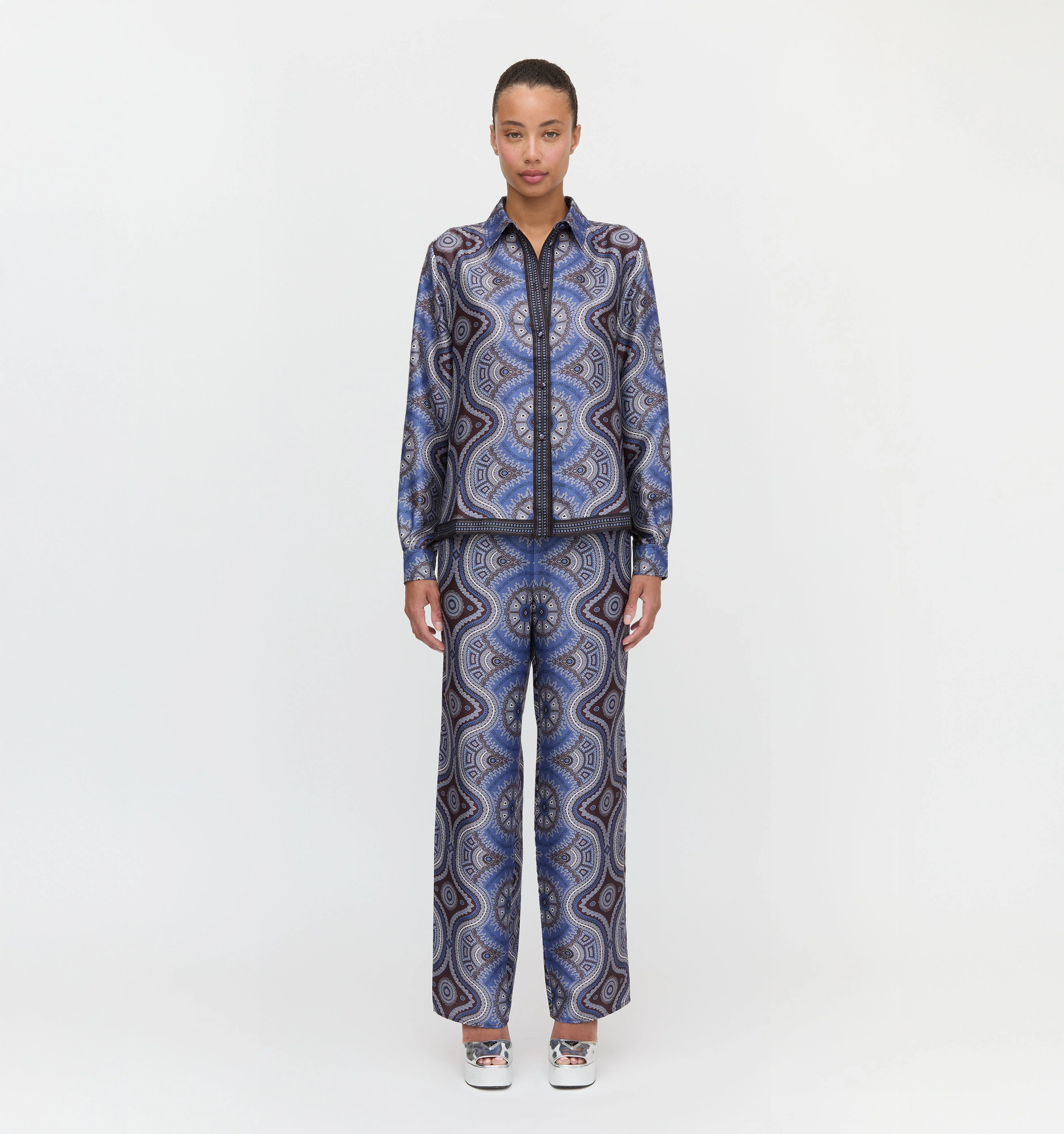 The Taylor Pant - Brown Cobalt Medallion - 1