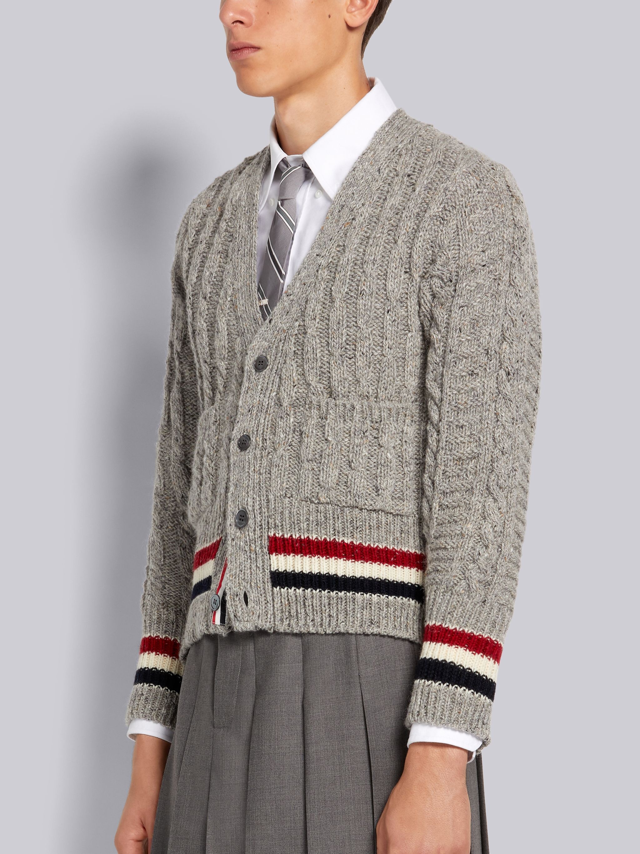 striped cable-knit cardigan - 2