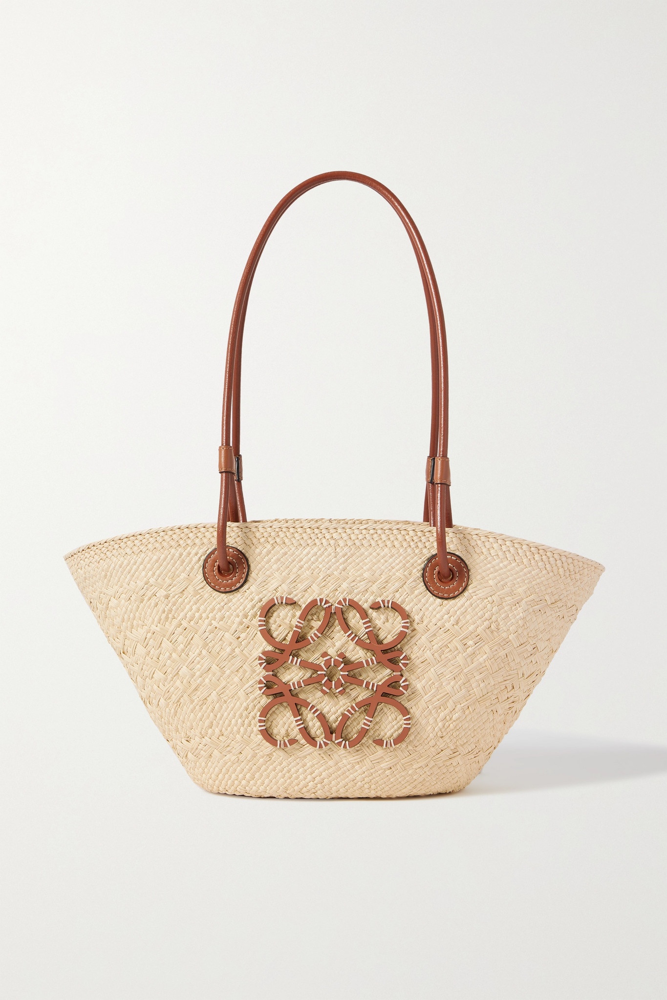 + Paula's Ibiza small leather-trimmed woven raffia tote - 1