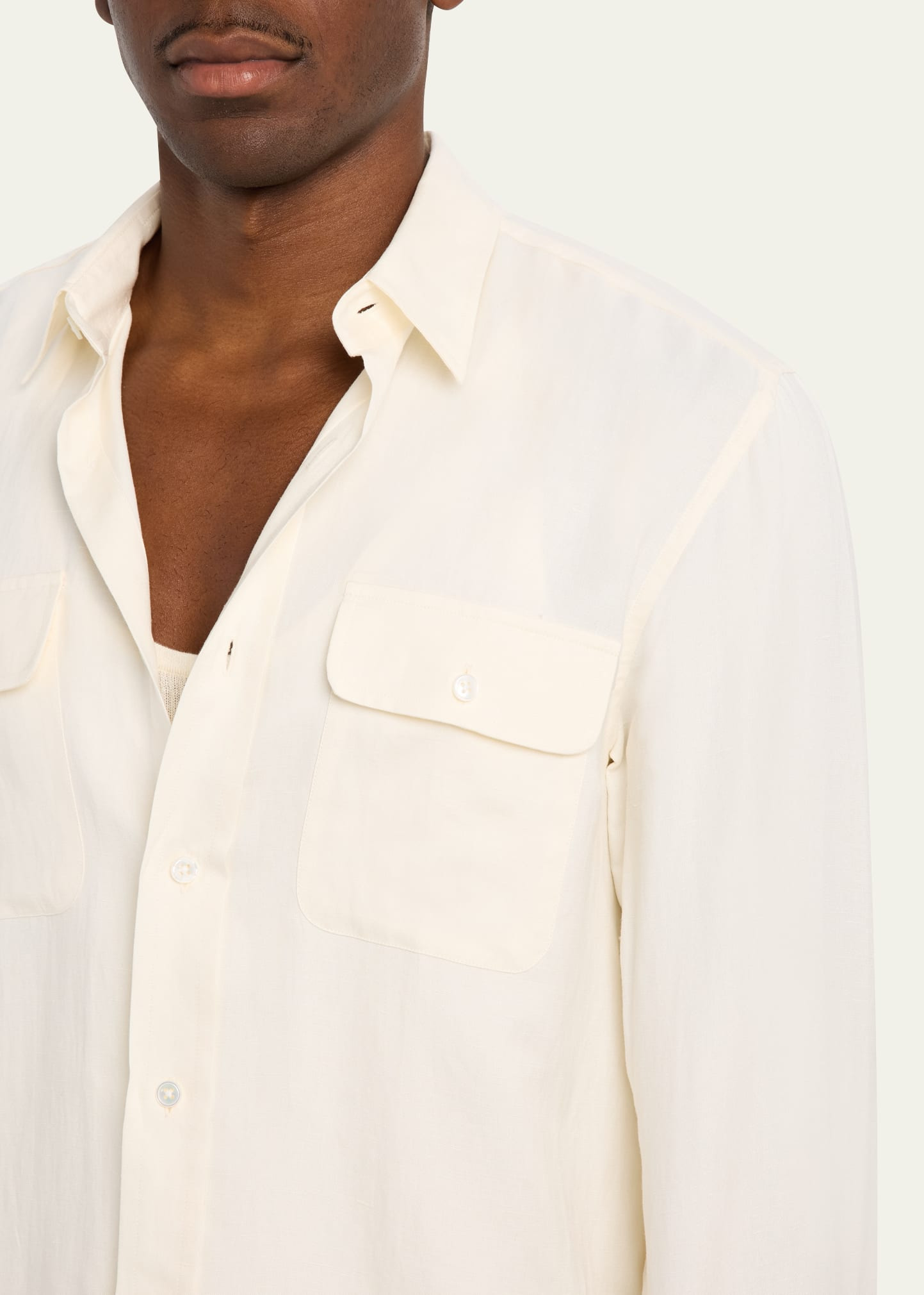 Men's Silk and Linen Flap Pocket Button-Down Shirt - 5