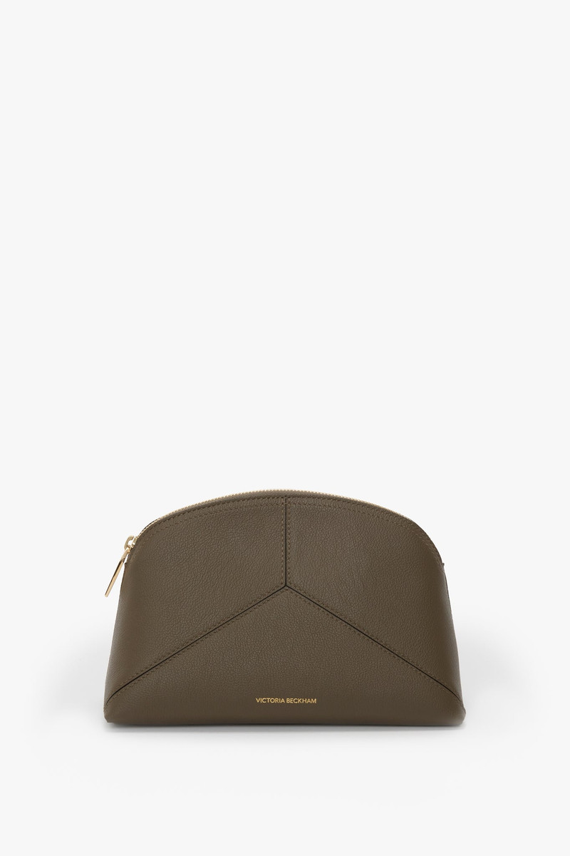 Victoria Large Pouch In Khaki Soft Grained Leather 1